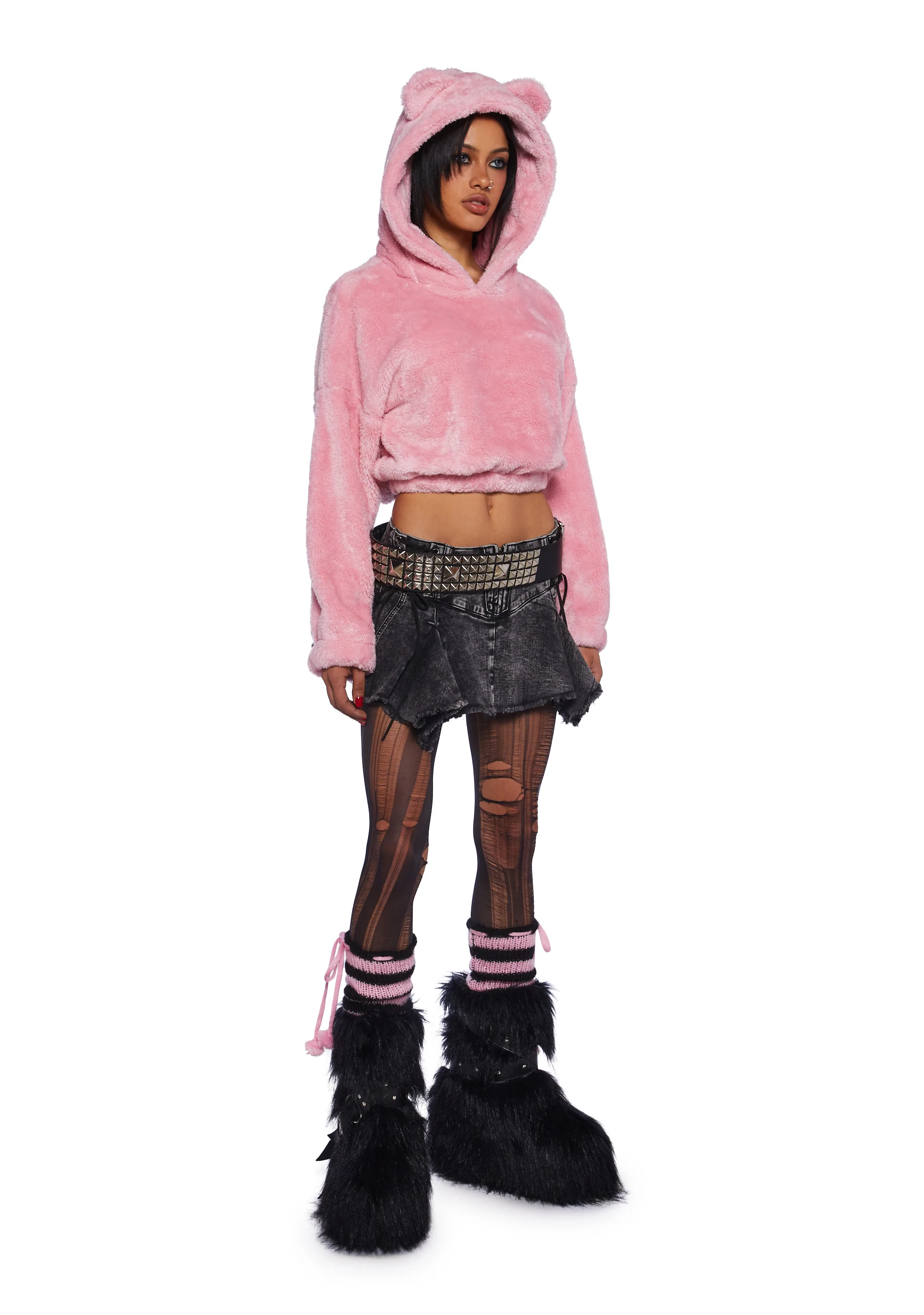 Bear It All Faux Fur Hoodie - Pink - Image 2