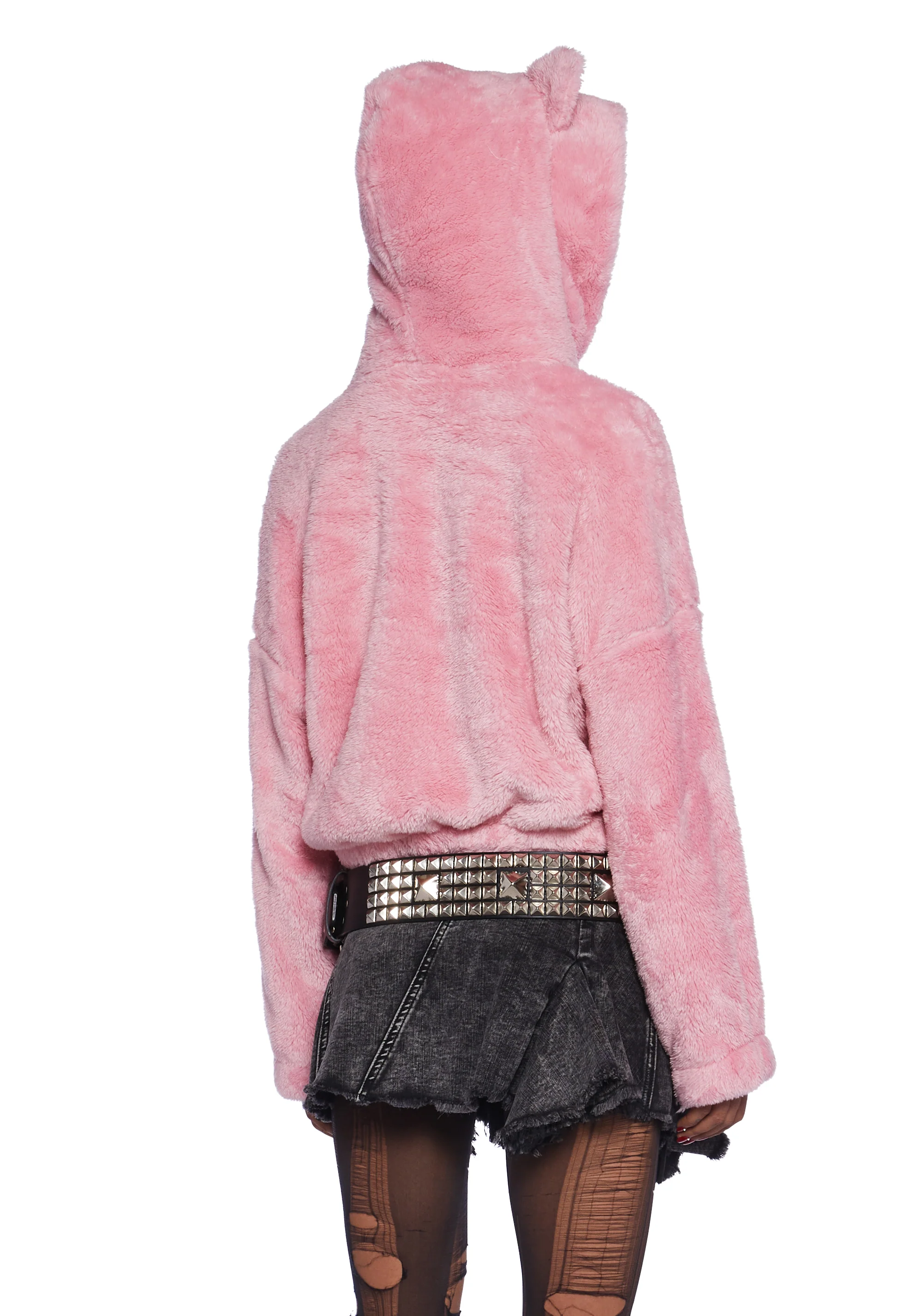 Bear It All Faux Fur Hoodie - Pink - Image 4