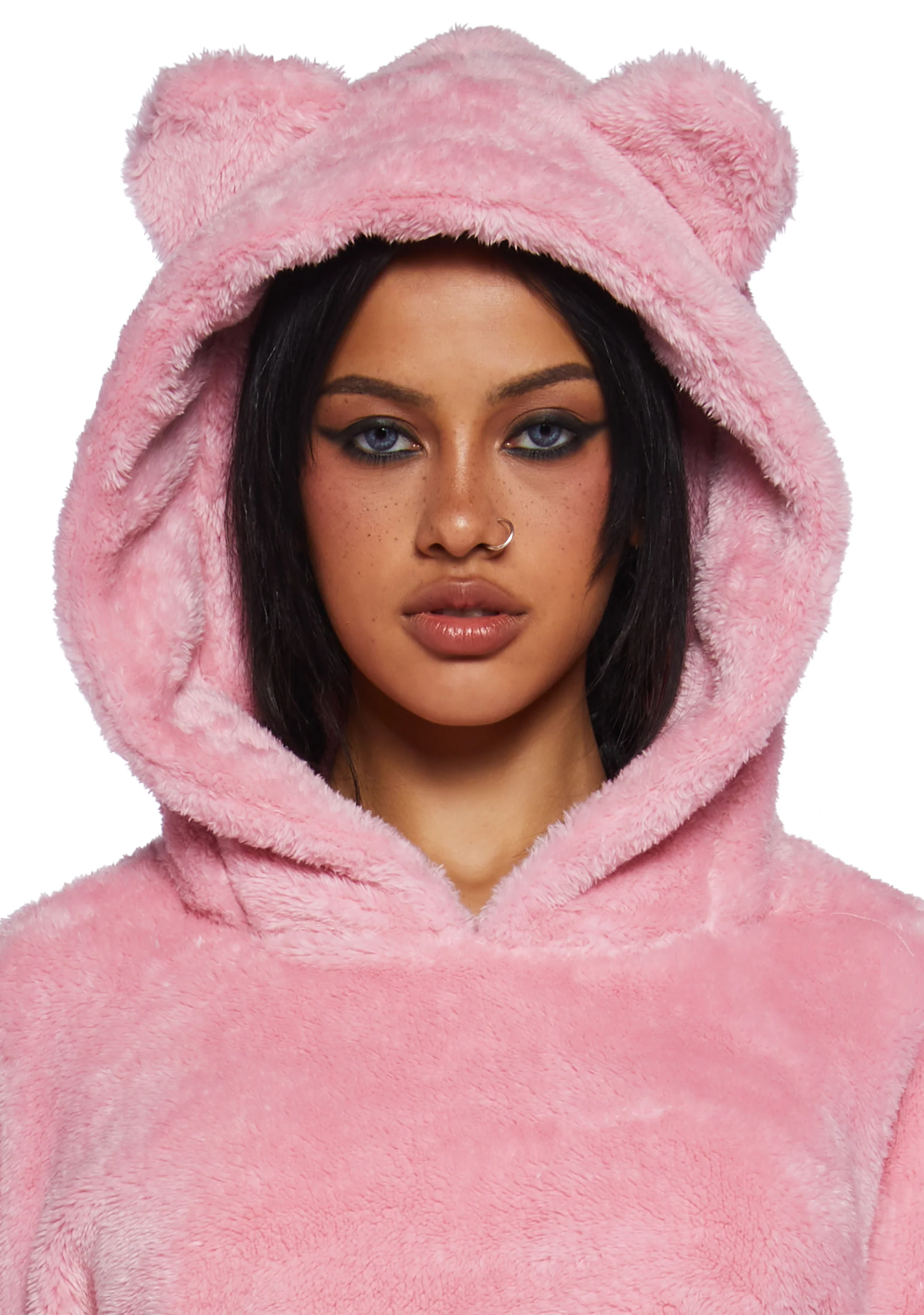 Bear It All Faux Fur Hoodie - Pink - Image 5