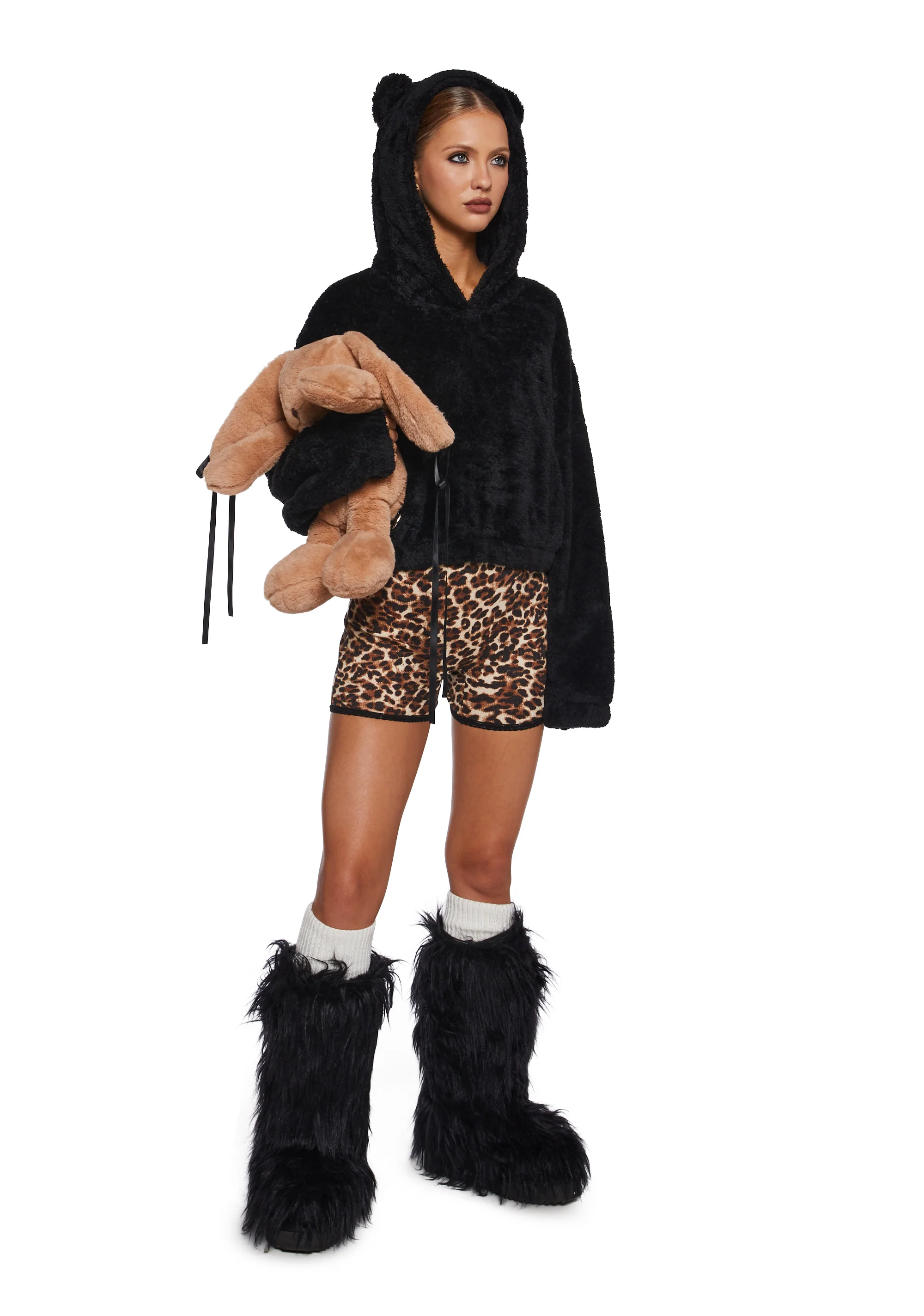 Bear It All Faux Fur Hoodie - Black - Image 2