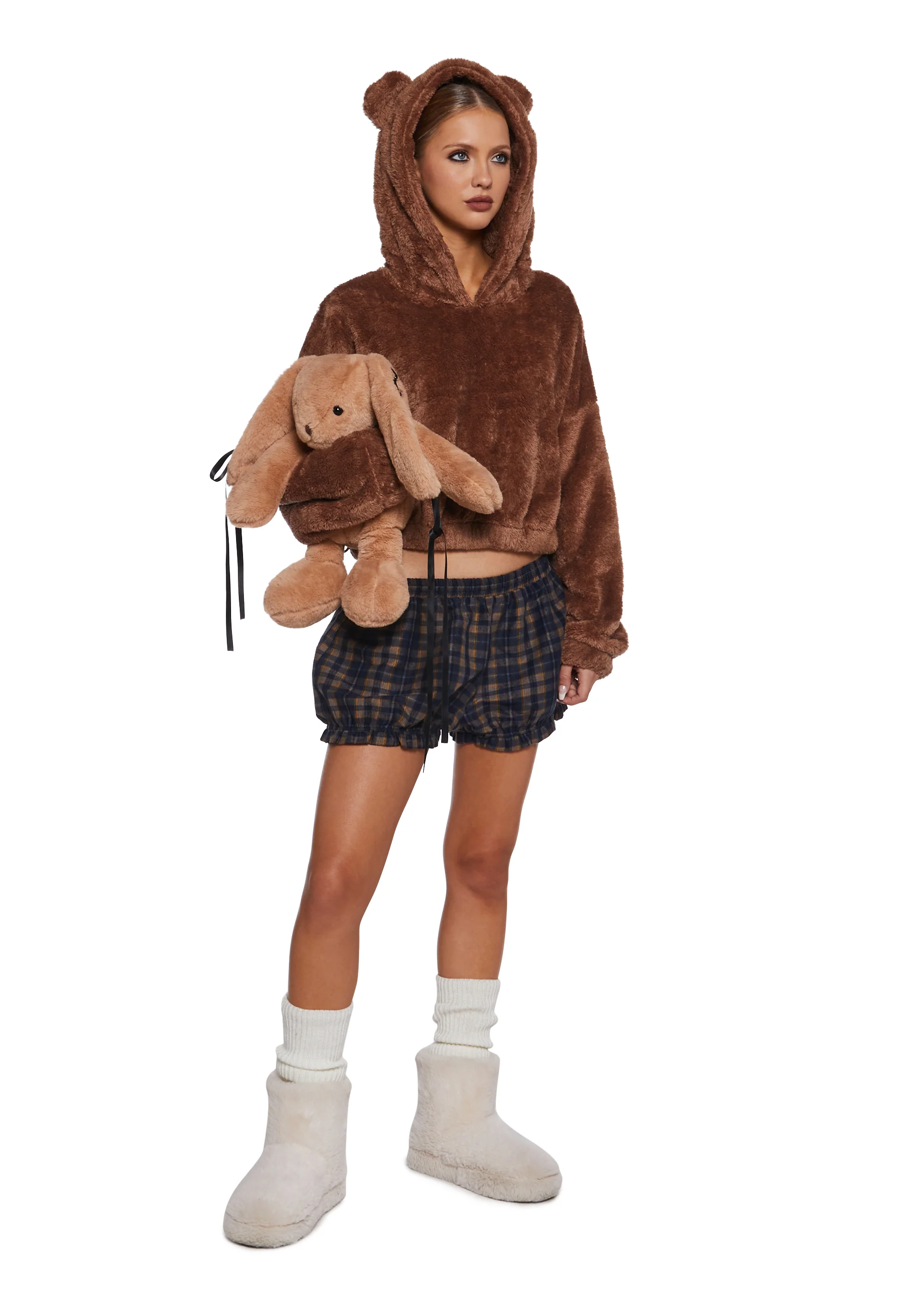 Bear It All Faux Fur Hoodie - Brown - Image 2