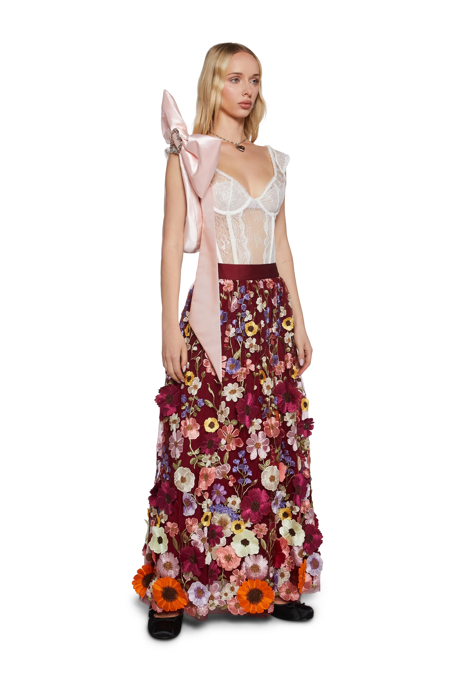 Floral Dreams Maxi Skirt - Burgundy - Image 2