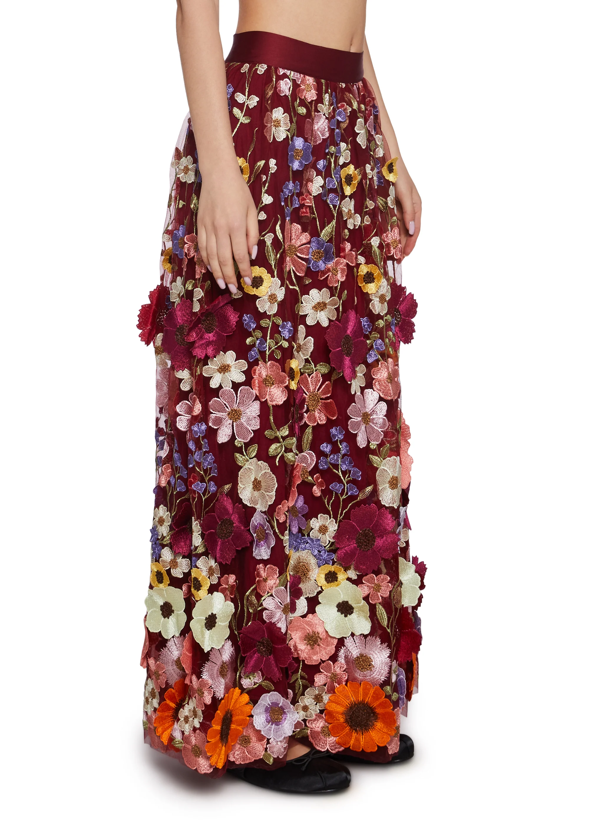 Floral Dreams Maxi Skirt - Burgundy - Image 3