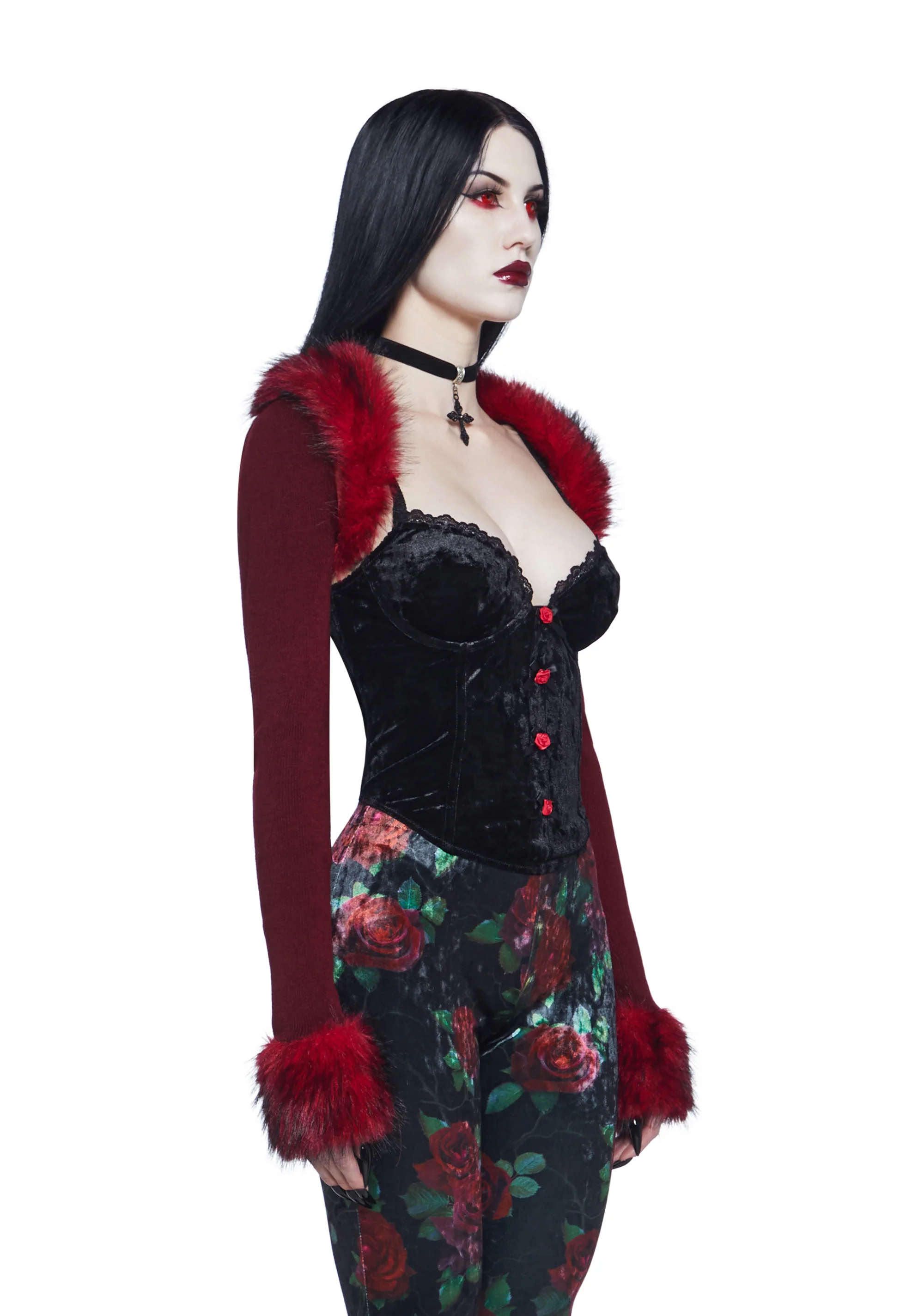 Becoming Mine Faux Fur Shrug - Red - Image 3