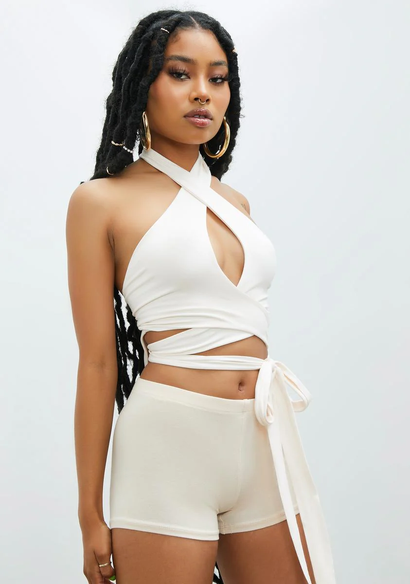 Beige Relaxed State Cross Front Crop Top - Image 2