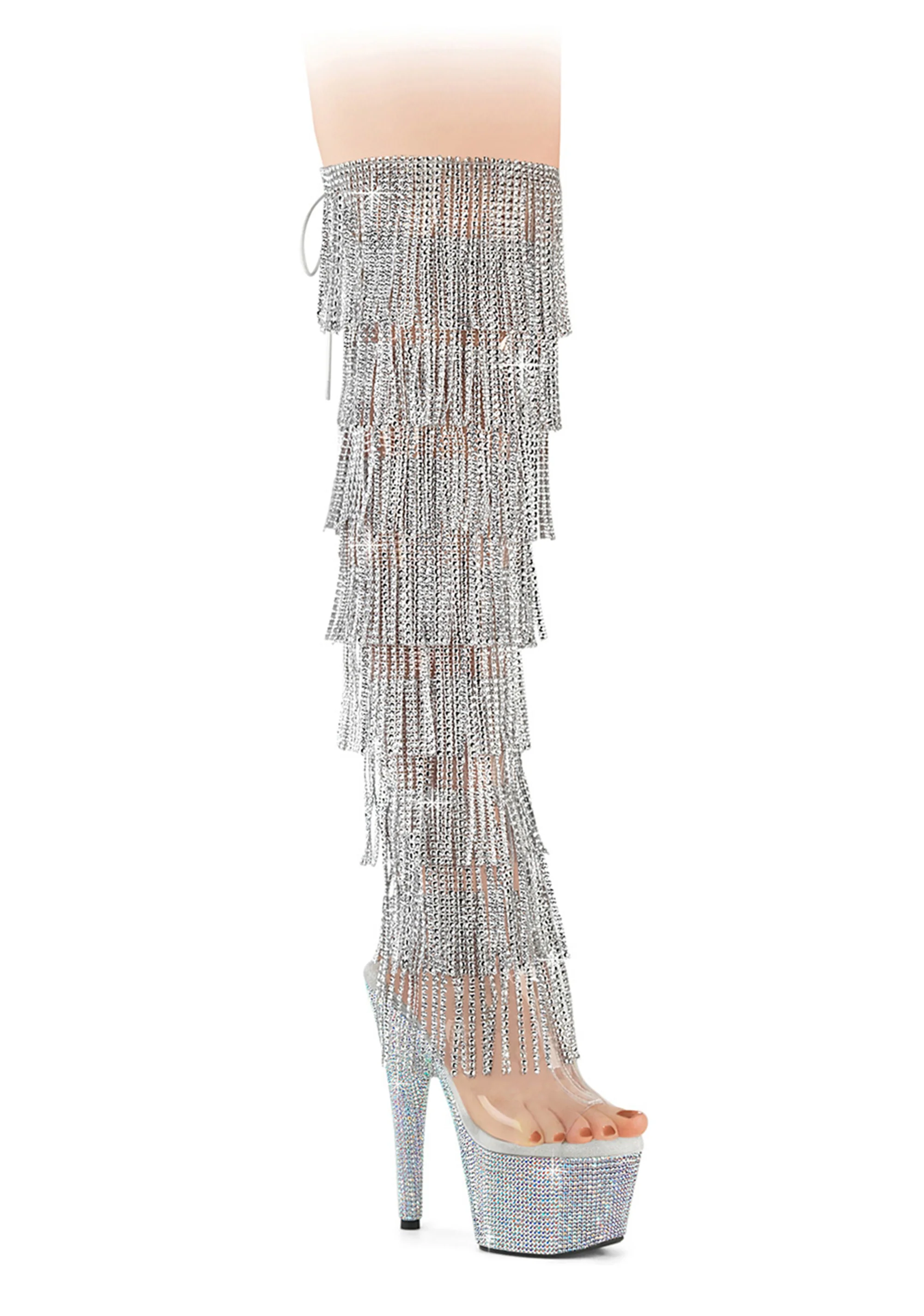 Bejeweled-3019C-RSF-7 Platform Over-The-Knee Boots-Silver - Image 5