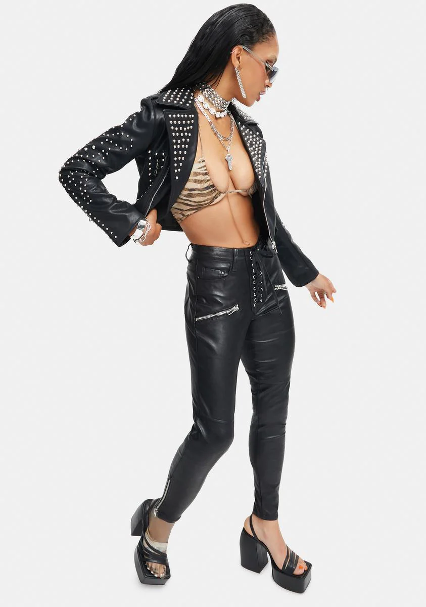 Bella Vita Cropped Studded Moto Jacket - Image 3