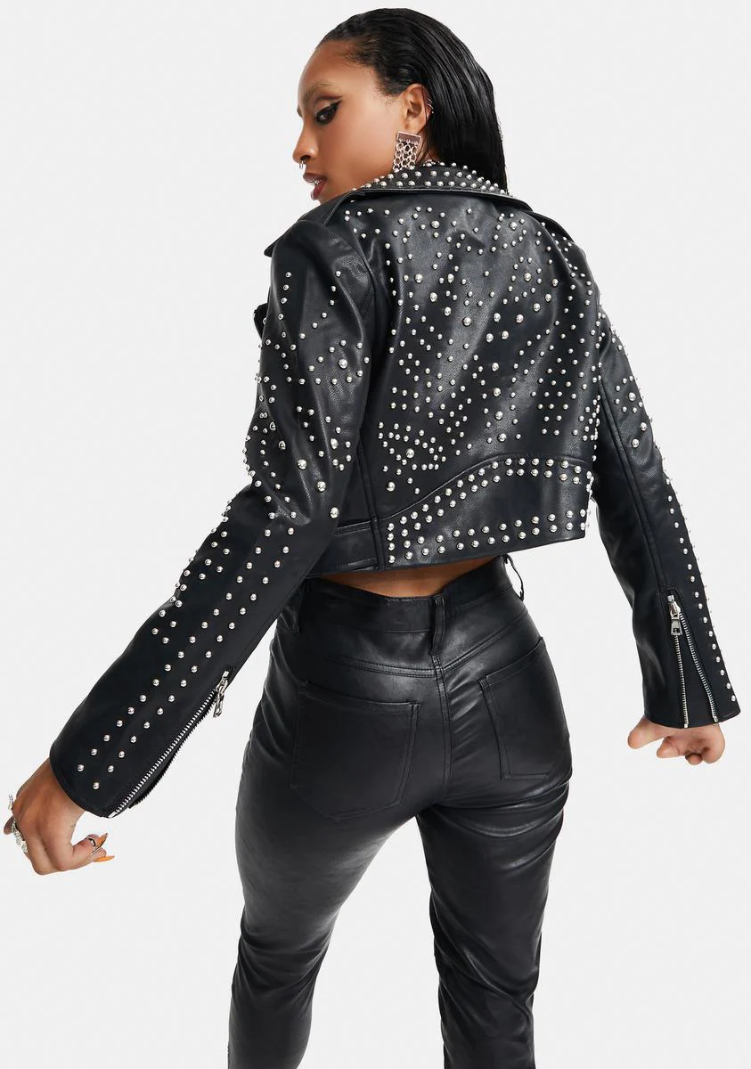 Bella Vita Cropped Studded Moto Jacket - Image 4