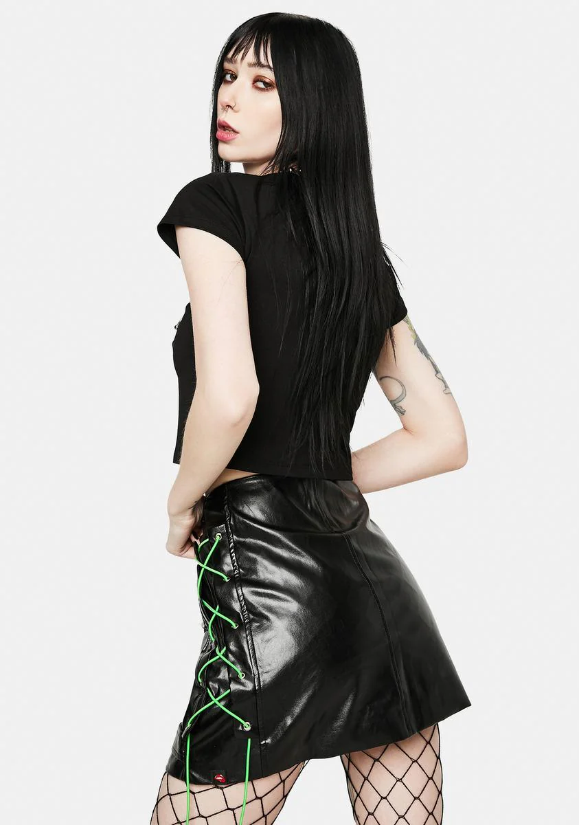 Biker Black Vegan Leather Mini Skirt - Image 4