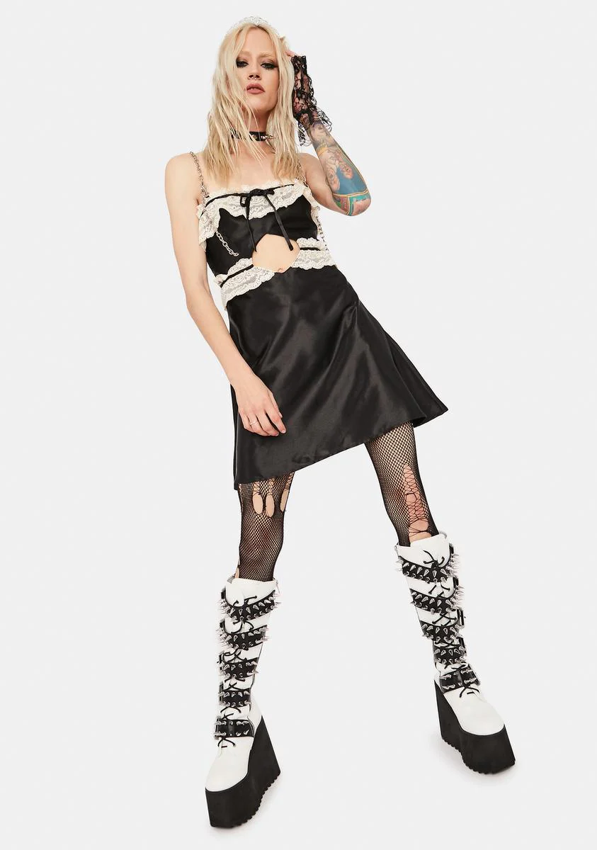 Black Chain Strap Satin Dress - Image 3