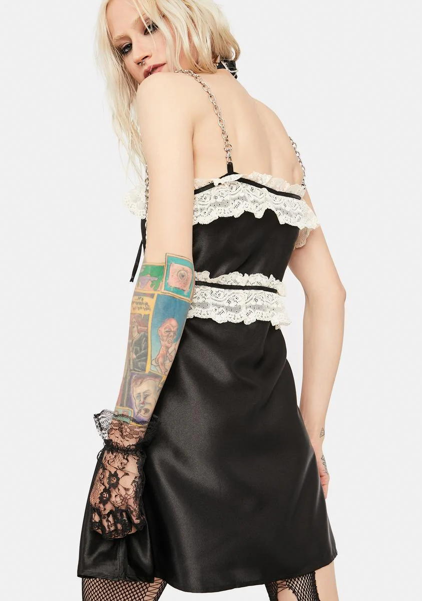 Black Chain Strap Satin Dress - Image 4