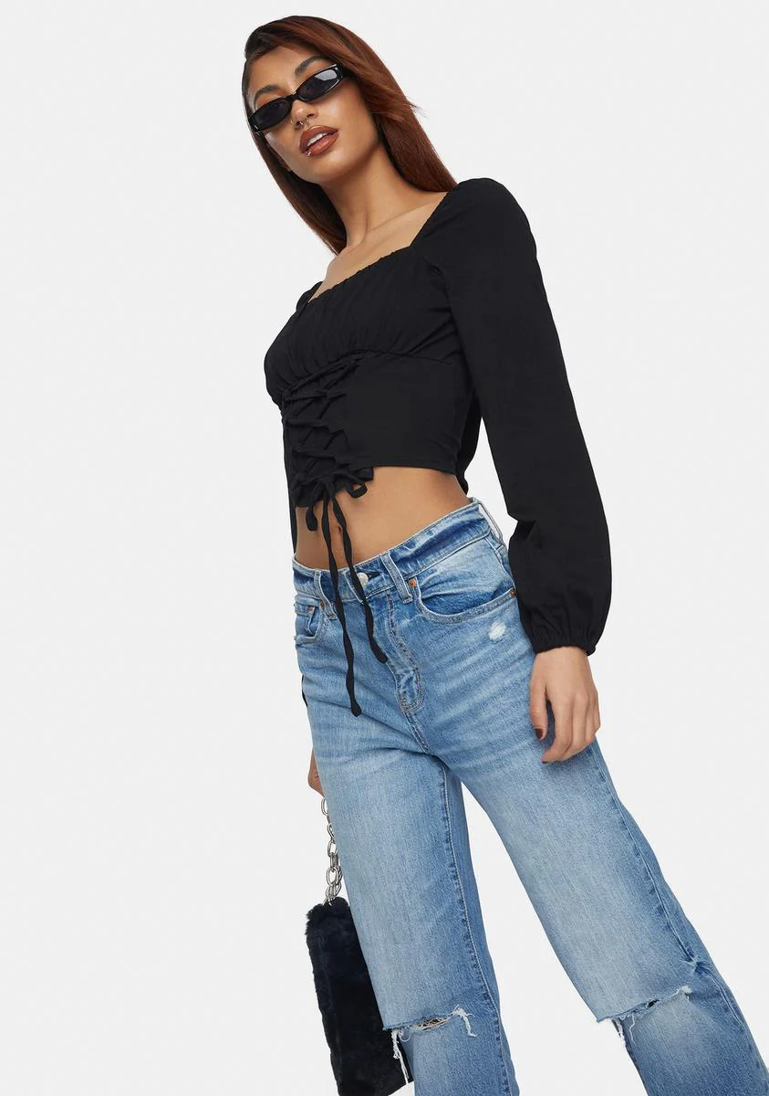 Black Corset Lace-Up Blouse - Image 2