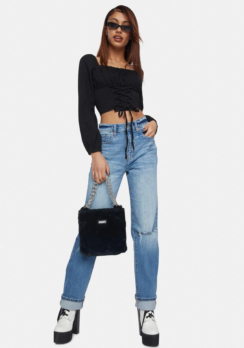 Black Corset Lace-Up Blouse - Image 3