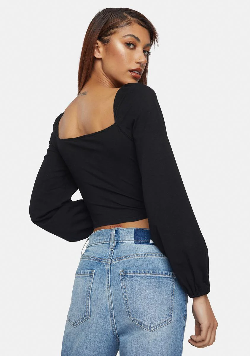 Black Corset Lace-Up Blouse - Image 4