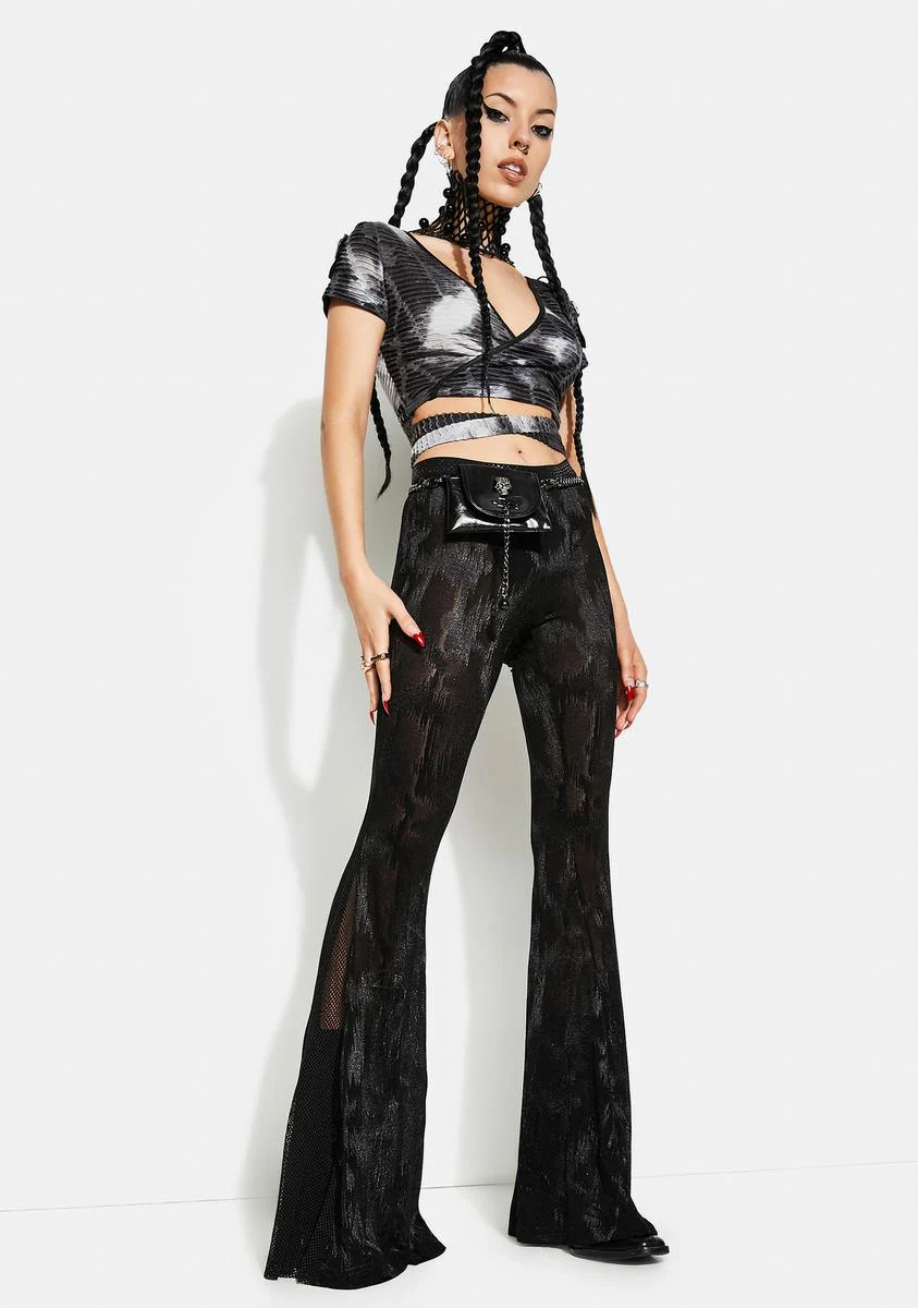 Black Gothic Dark Fringe Flared Trousers - Image 2