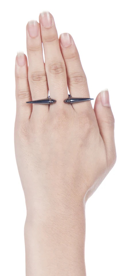 Black Hematite Double Spike Ring - Image 3