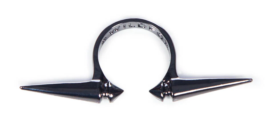 Black Hematite Double Spike Ring - Image 4