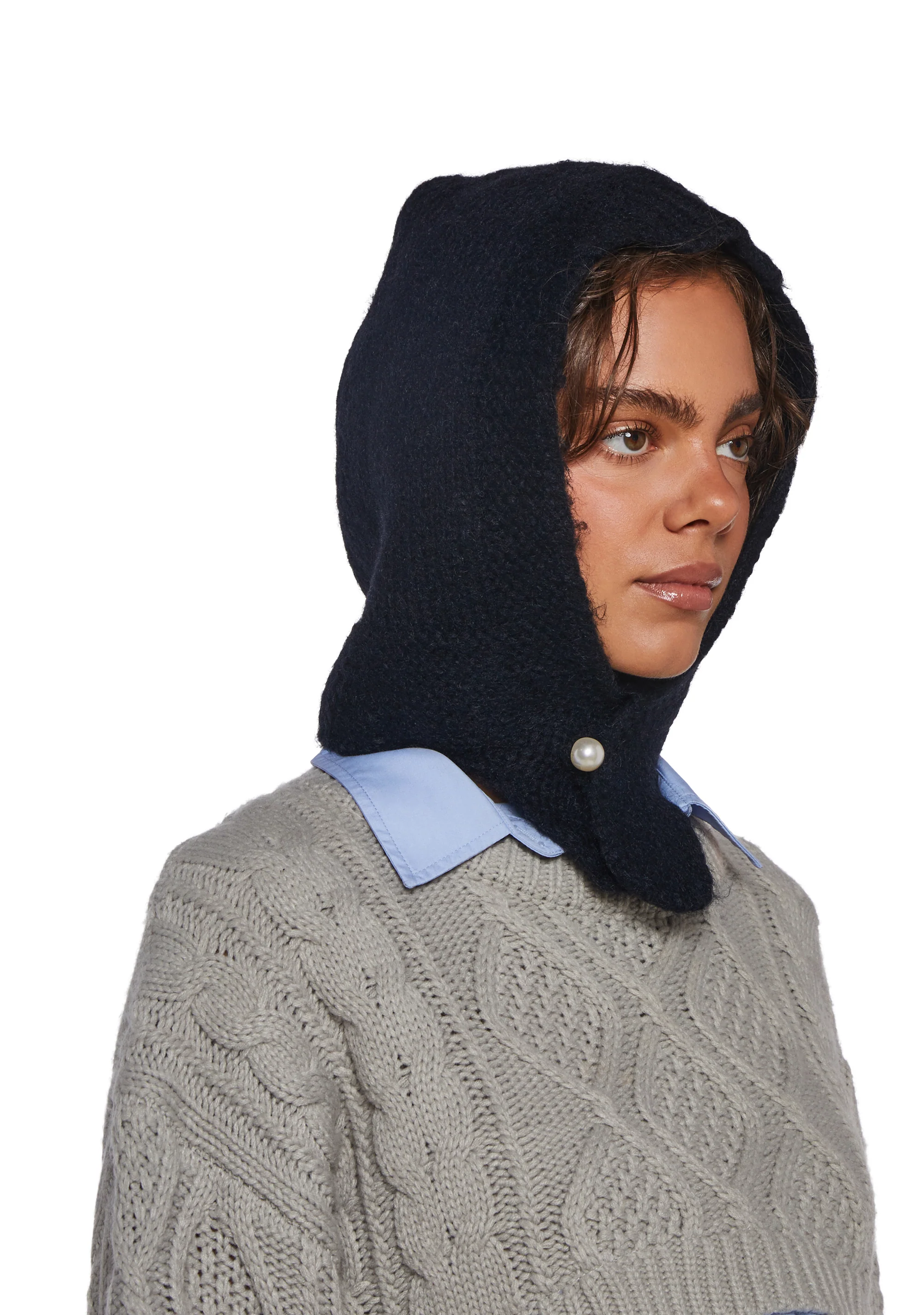 Fall Vibing Knit Hood - Black - Image 2