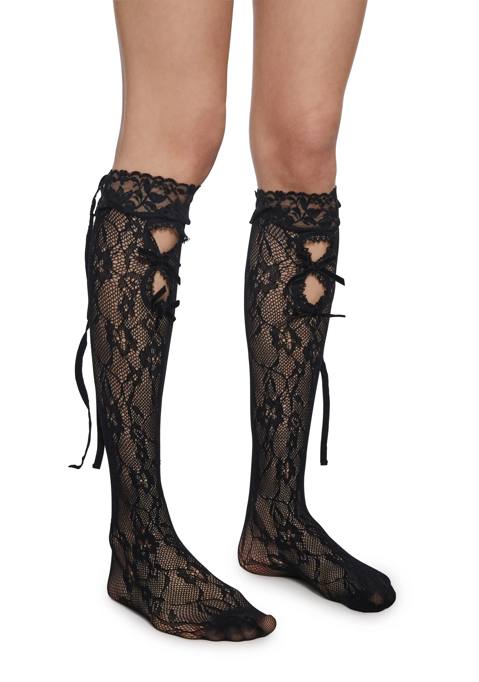 Black Lace Knee Socks - Image 2
