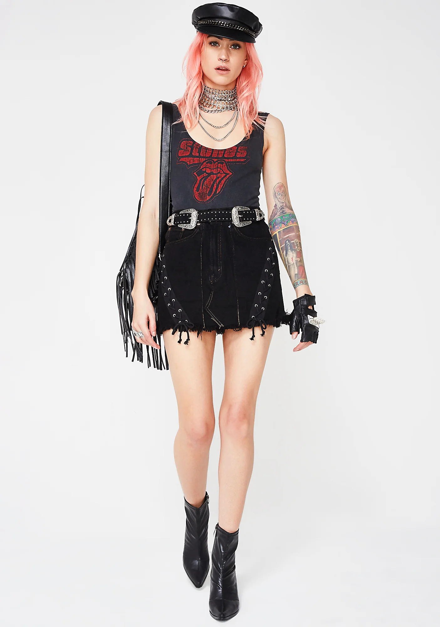 Black Lace-Up Denim Skirt - Image 5