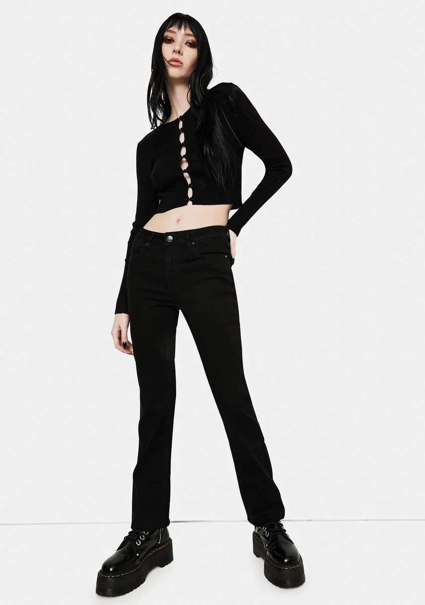 Black Marley Midrise Crop Boot Cut Jeans - Image 3