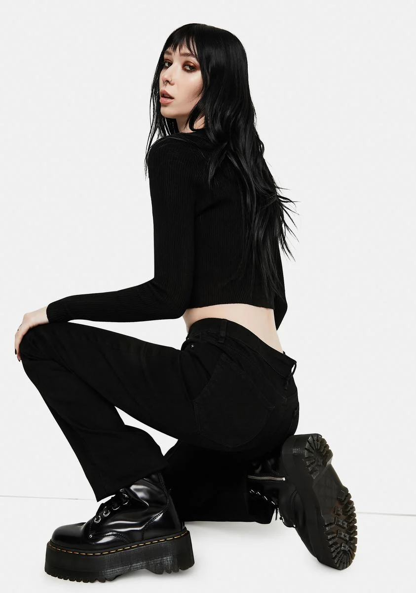 Black Marley Midrise Crop Boot Cut Jeans - Image 4