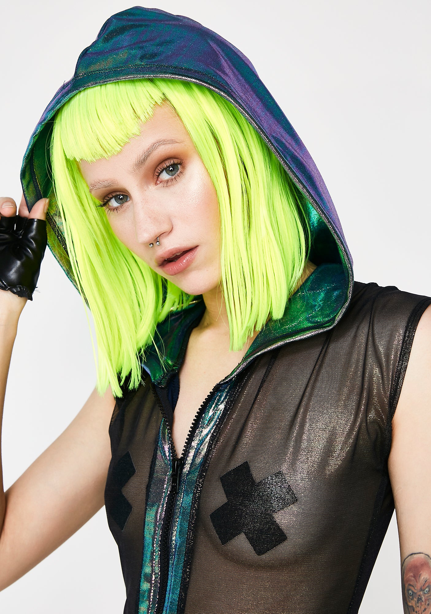 Black Opal Mesh Zipper Front Romper - Image 2