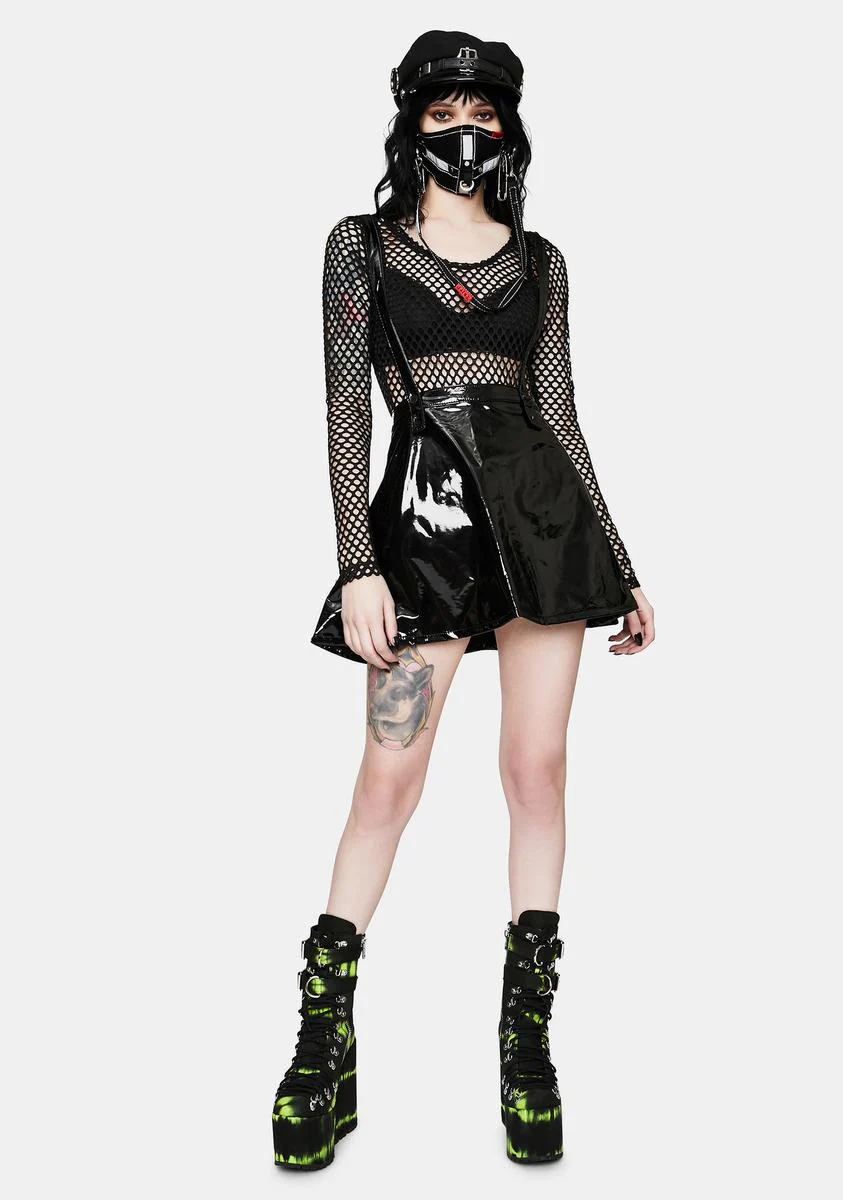 Black PVC Suspender Skirt - Image 3