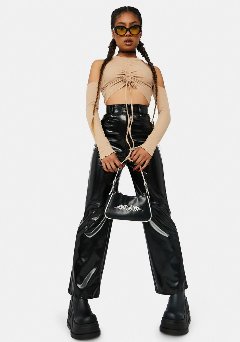 Black Vinyl High Waist Pants - Image 3