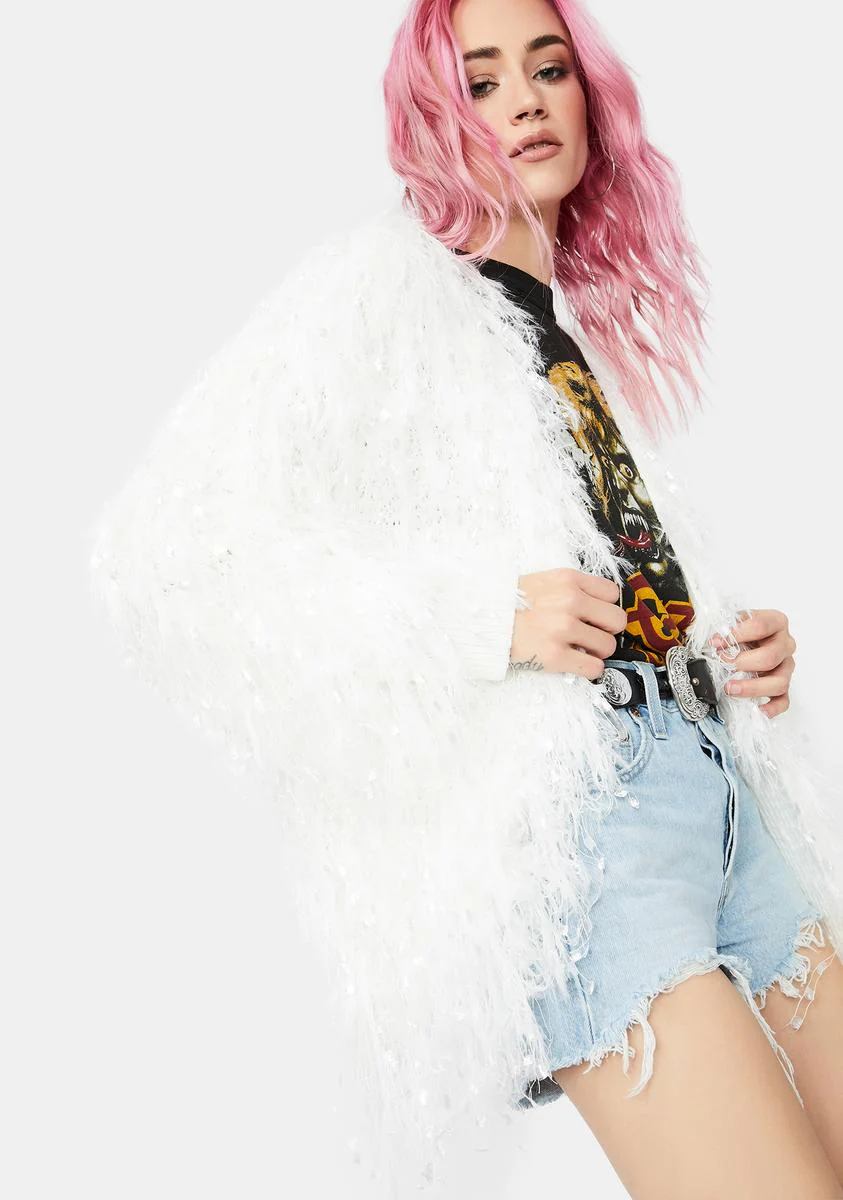 Blanc Out All Night Fringe Cardigan - Image 2