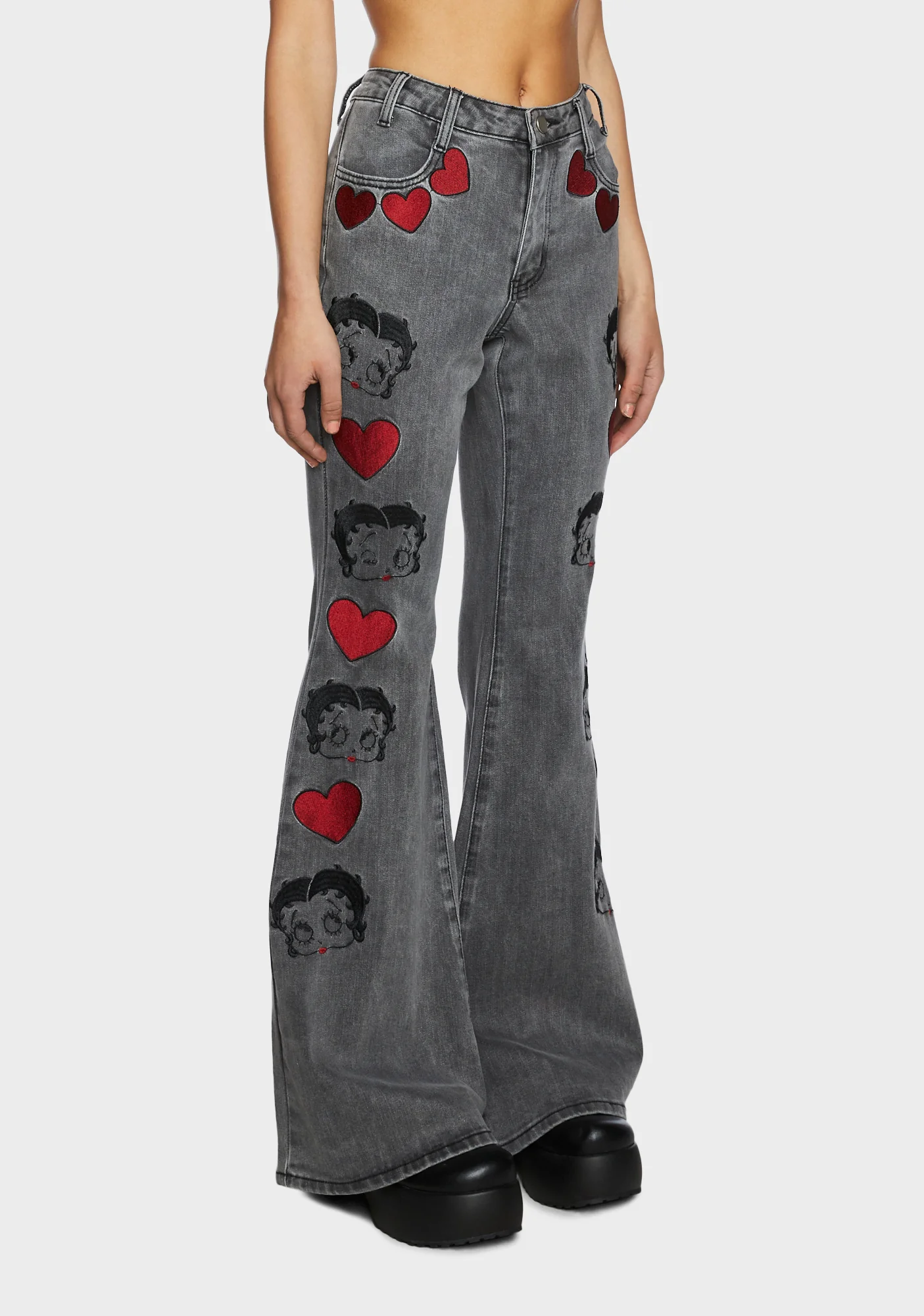 Bling Bling Boop Flare Jeans - Charcoal - Image 3
