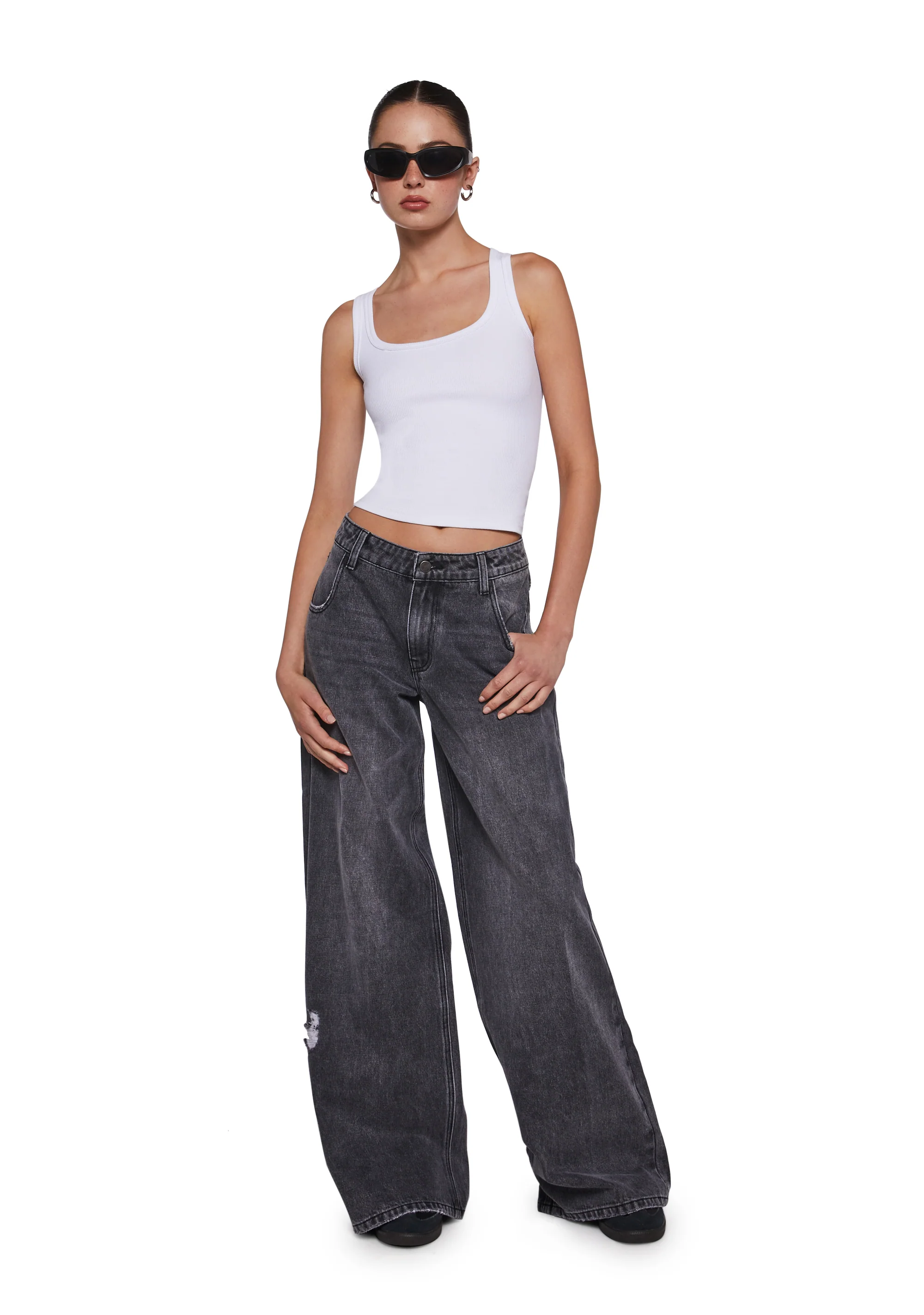 Sinful Attitude Wide Leg Jeans - Dark Grey - Image 2