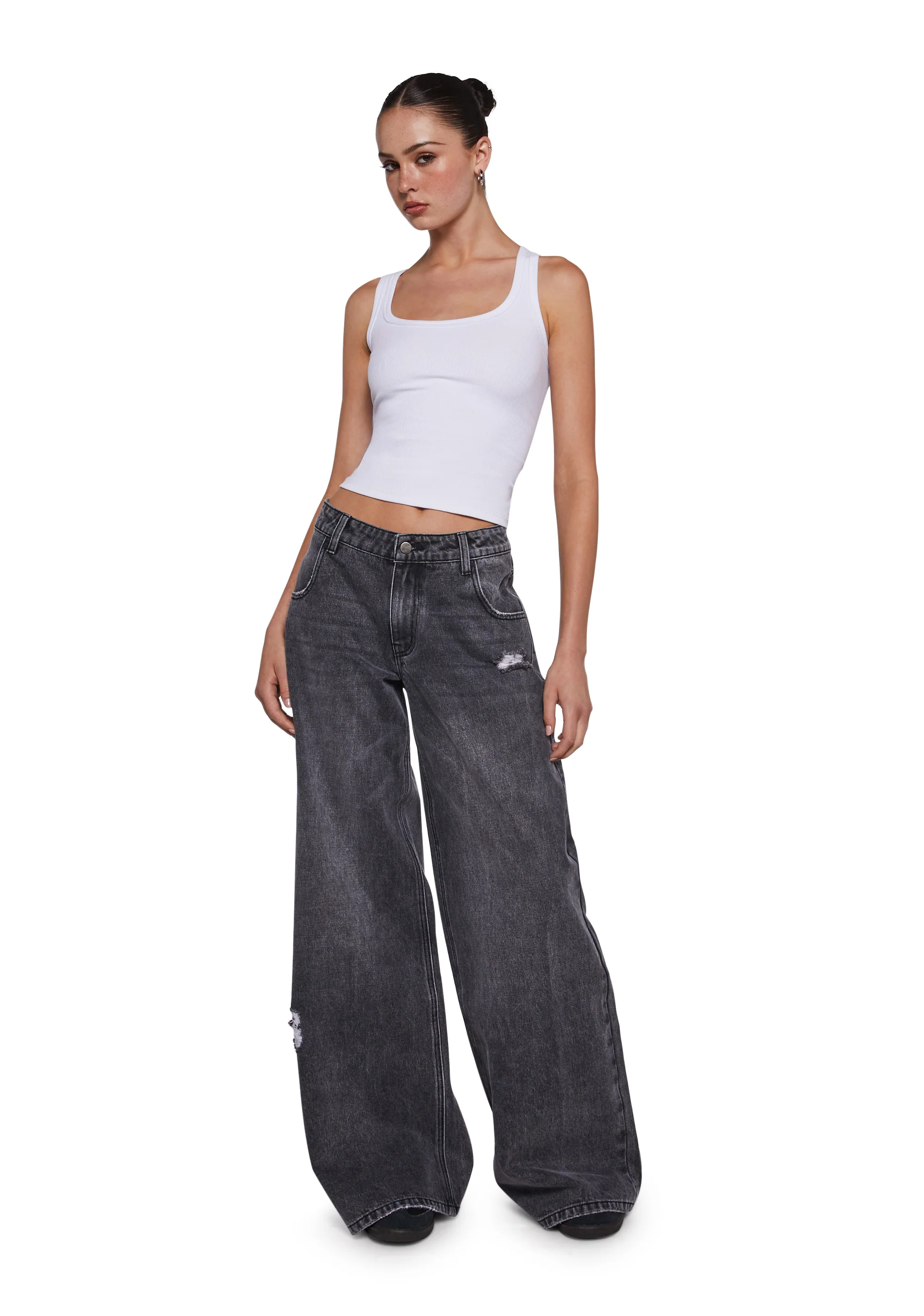 Sinful Attitude Wide Leg Jeans - Dark Grey - Image 6