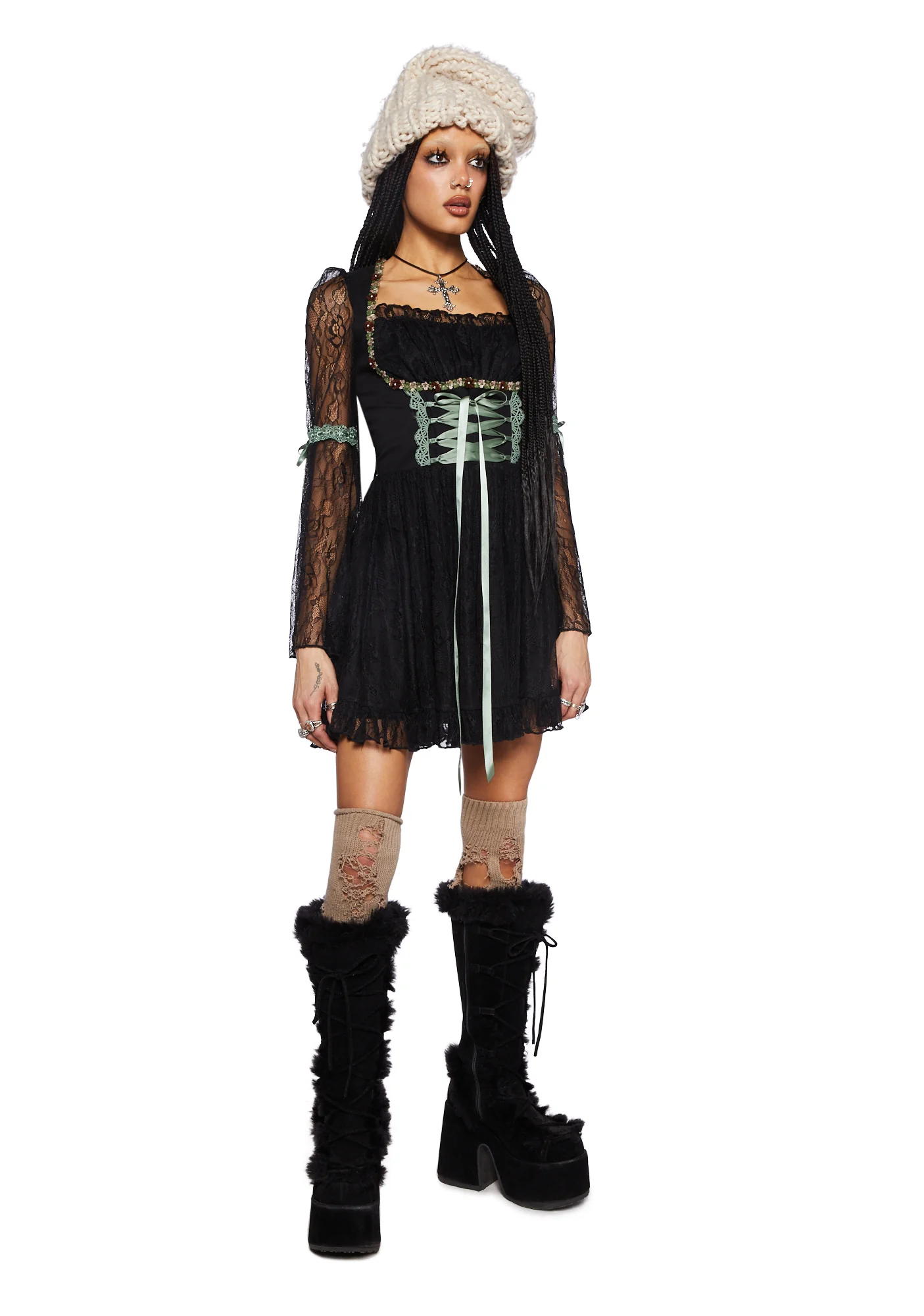 Myths N' Legends Mini Dress - Black Lace - Image 2