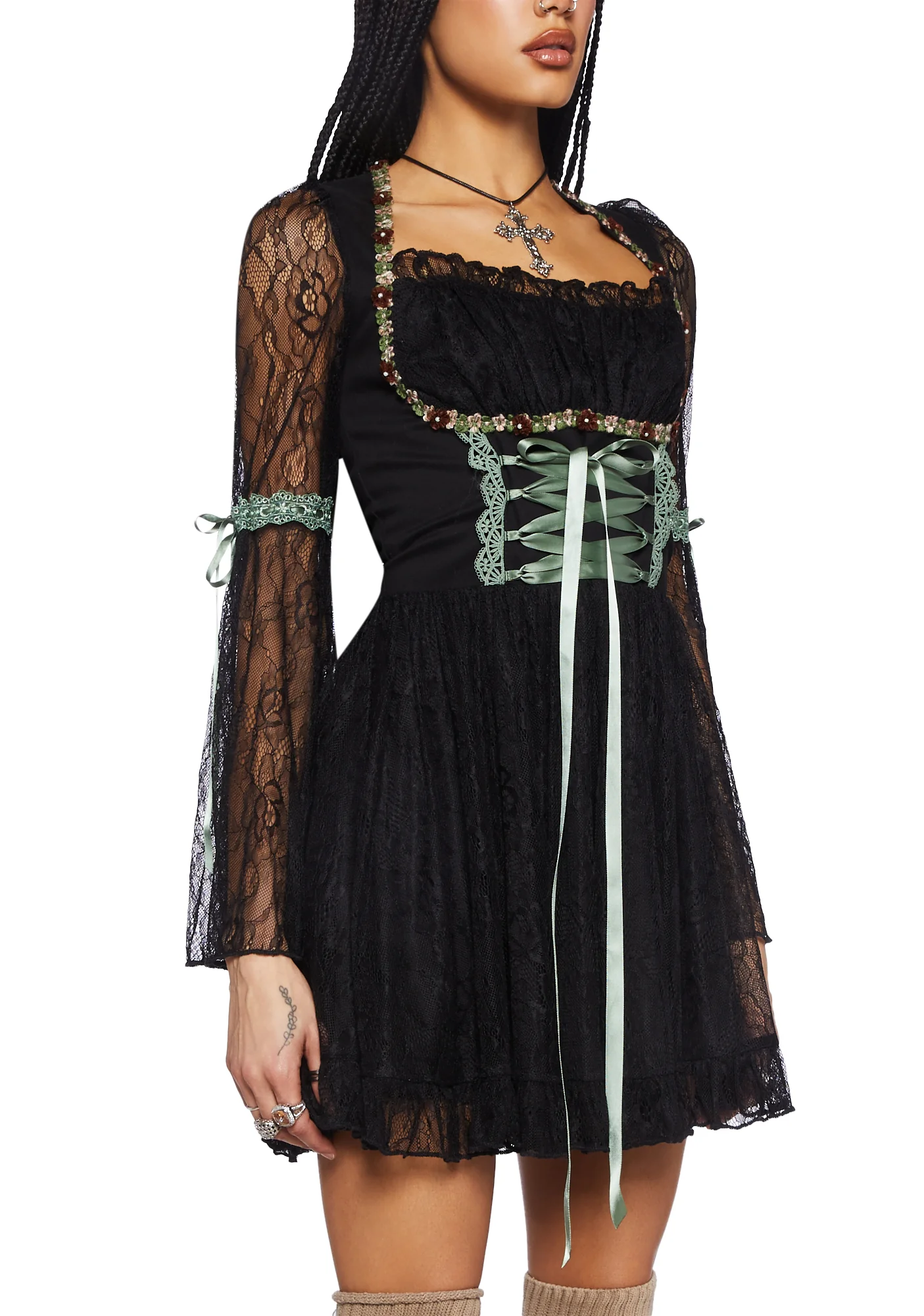 Myths N' Legends Mini Dress - Black Lace - Image 5