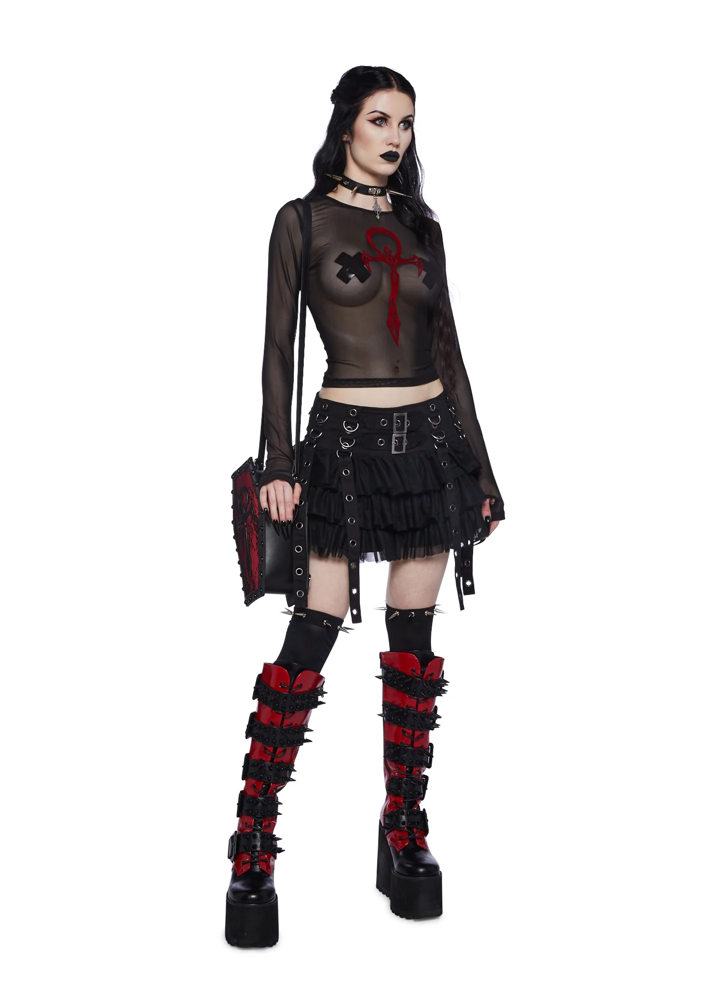 Blood Moon Rising Mesh Top - Black - Image 2