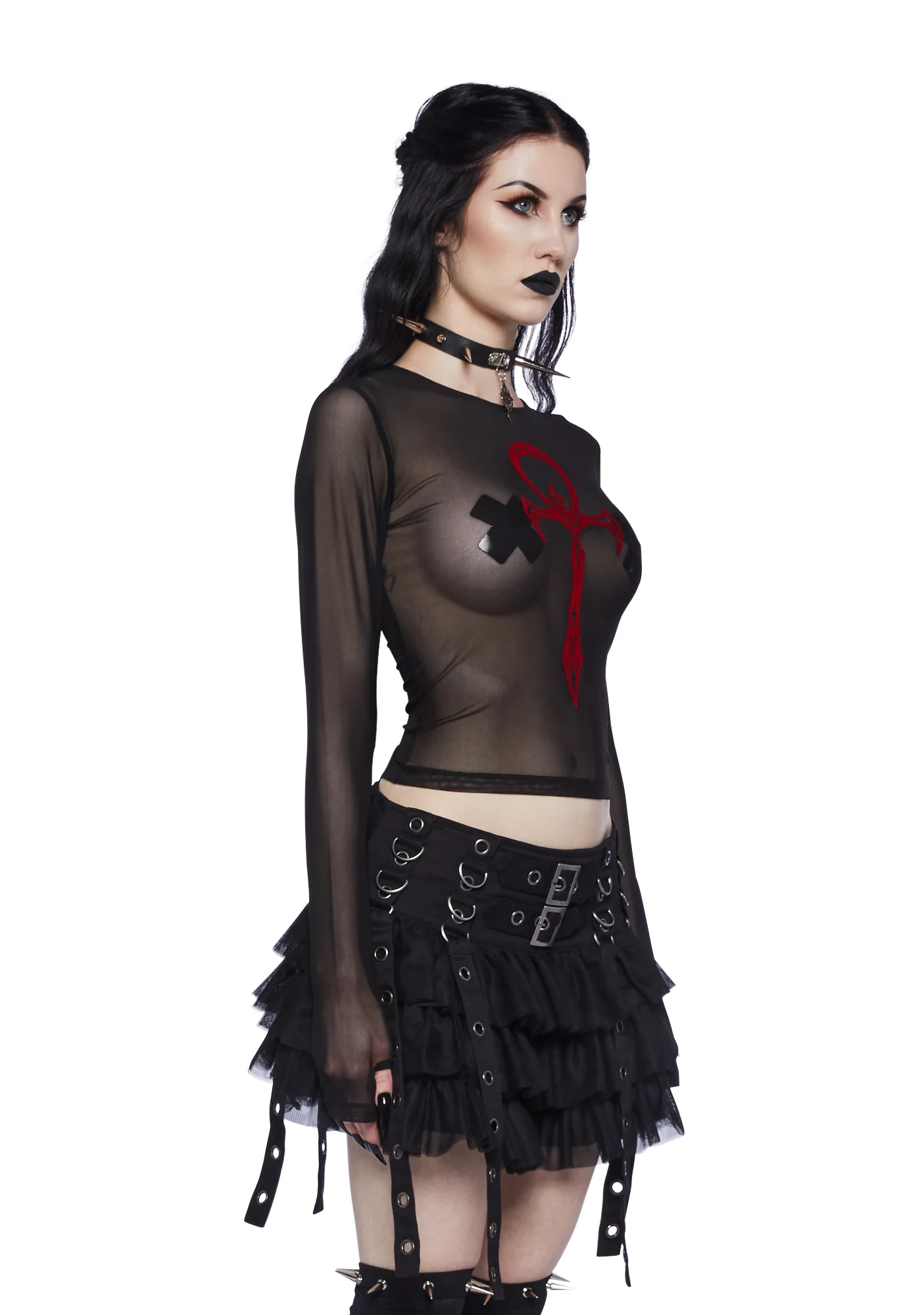 Blood Moon Rising Mesh Top - Black - Image 3