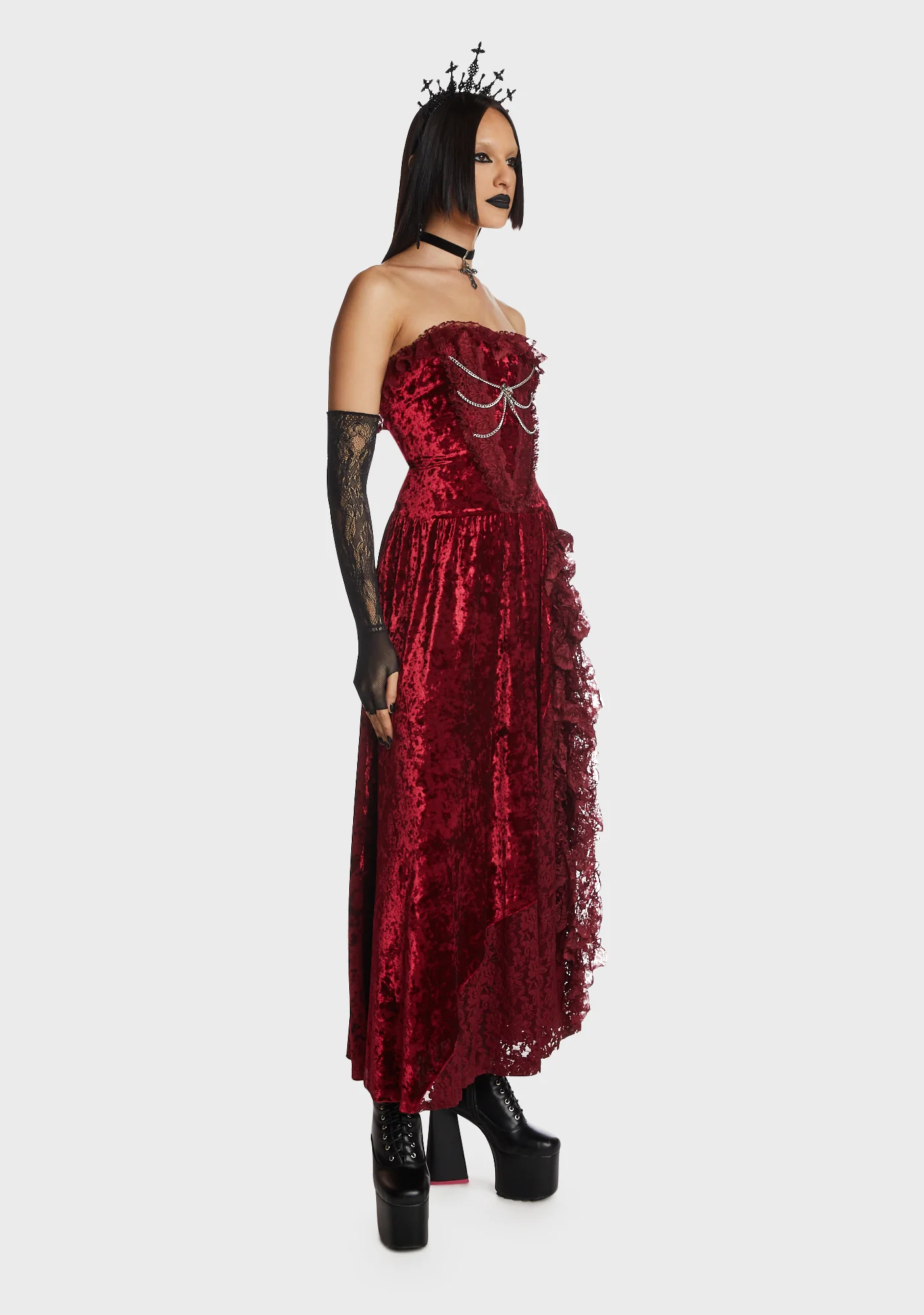 Blood Rose Velvet Maxi Dress - Image 3