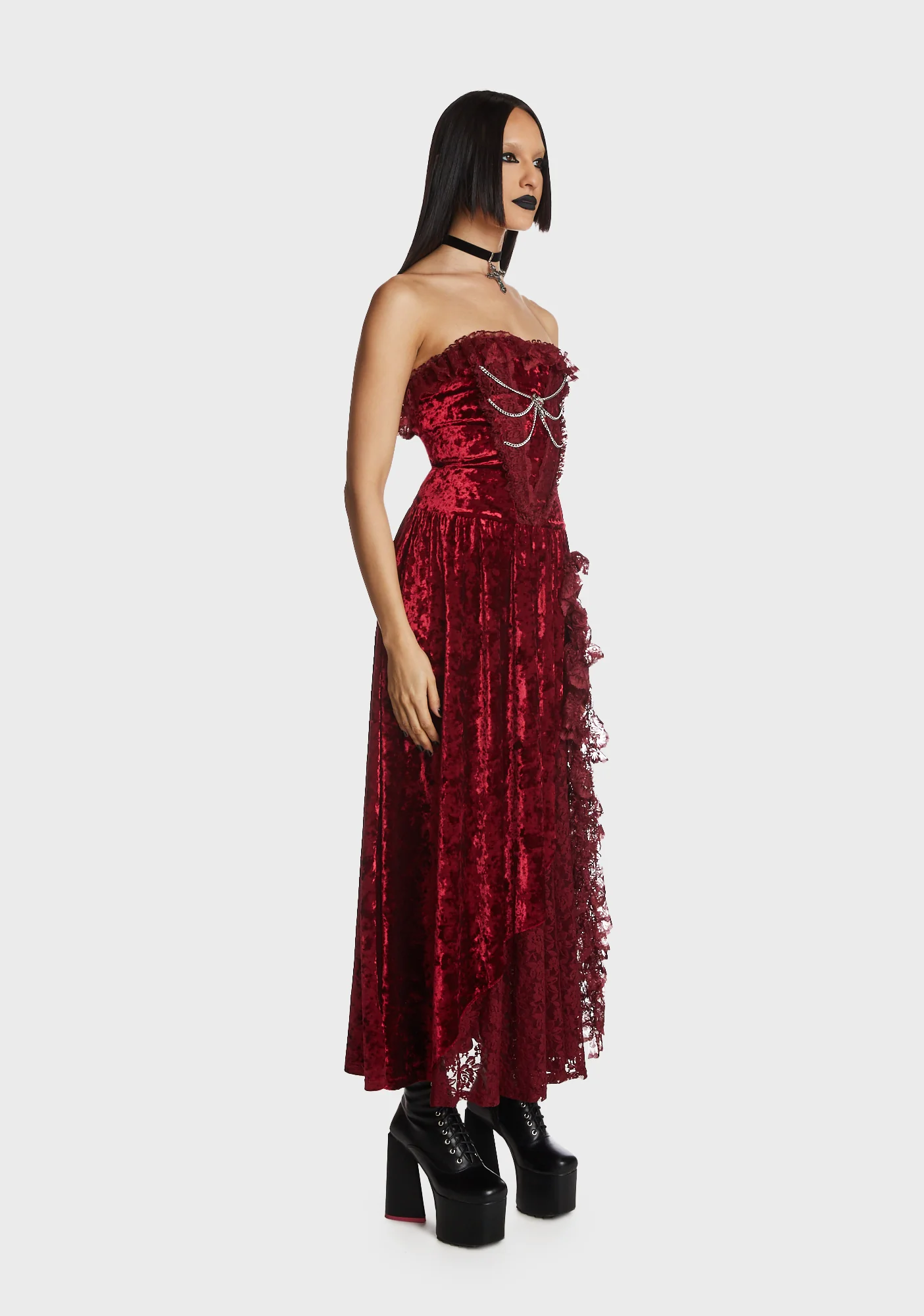 Blood Rose Velvet Maxi Dress - Image 4