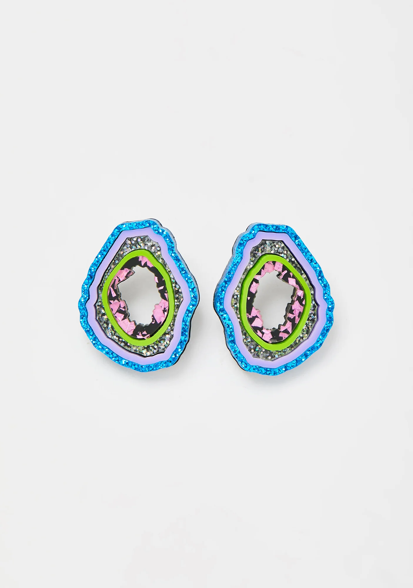 Blue Holo Glitter Crystal Geode Stud Earrings - Image 2