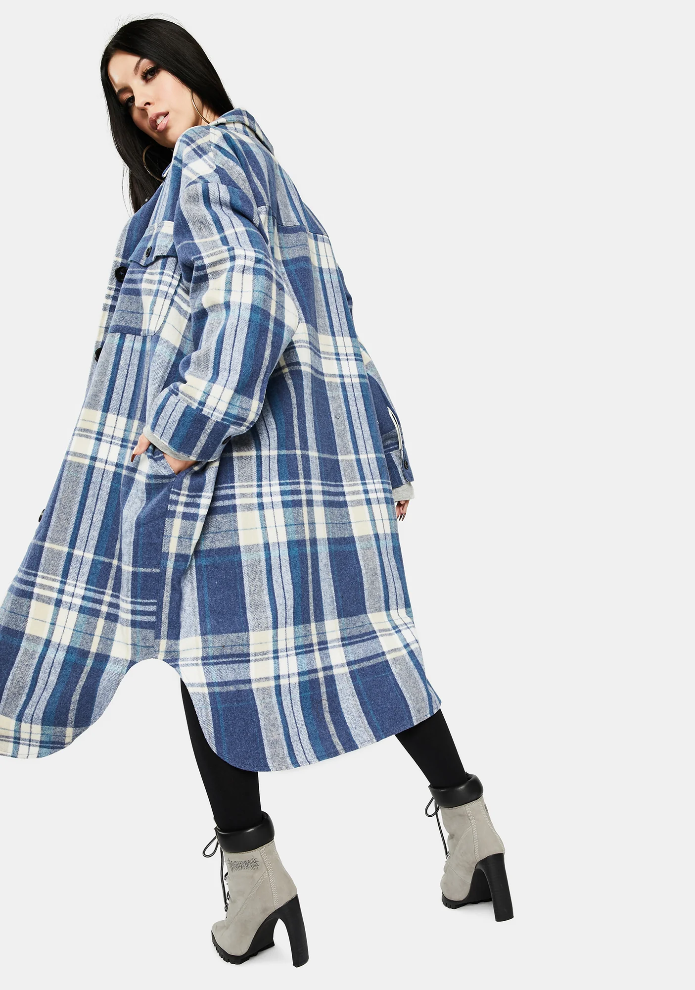 Blue Plaid Long Jacket - Image 4