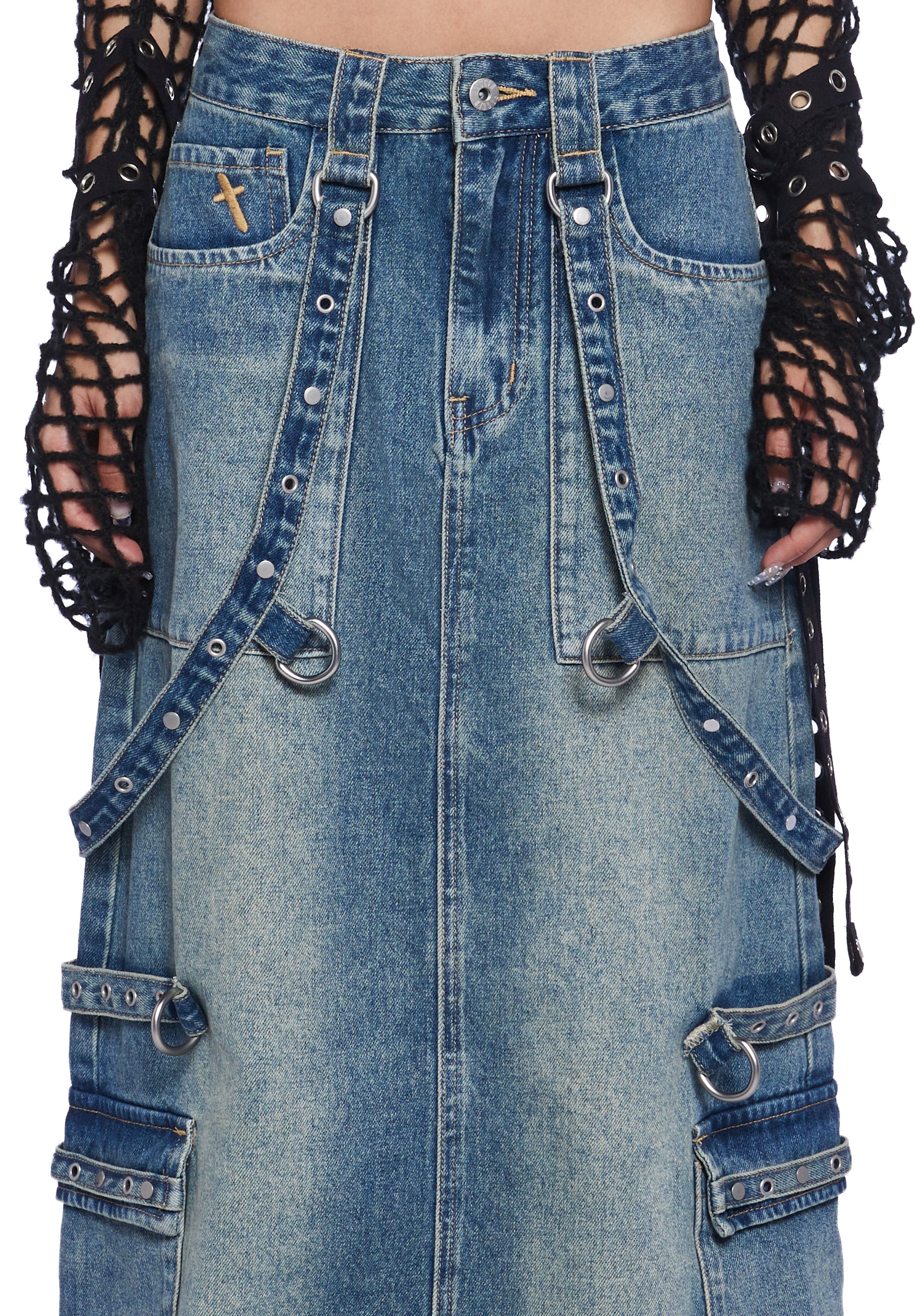 Bondage Denim Maxi Skirt - Blue - Image 2