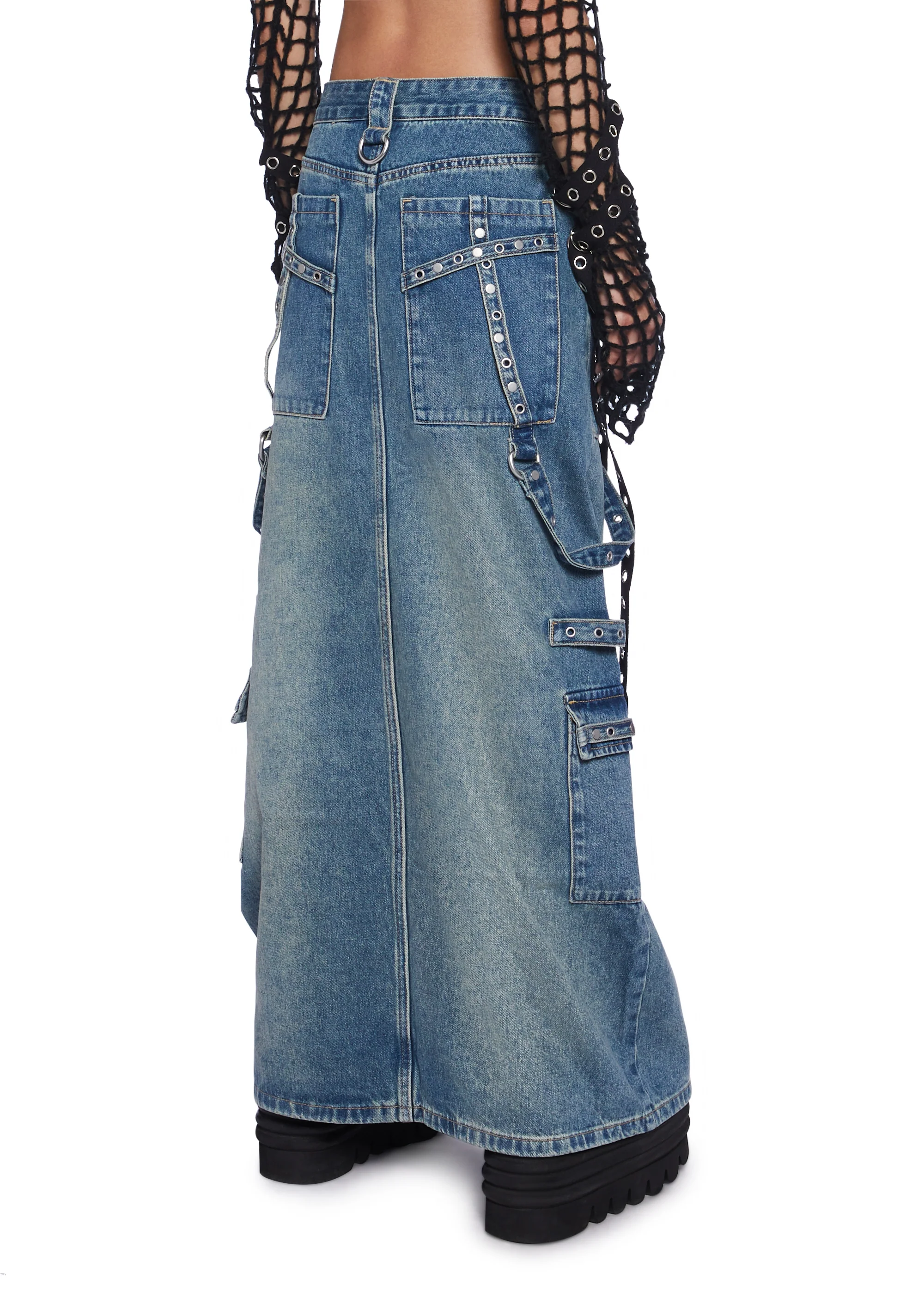 Bondage Denim Maxi Skirt - Blue - Image 5