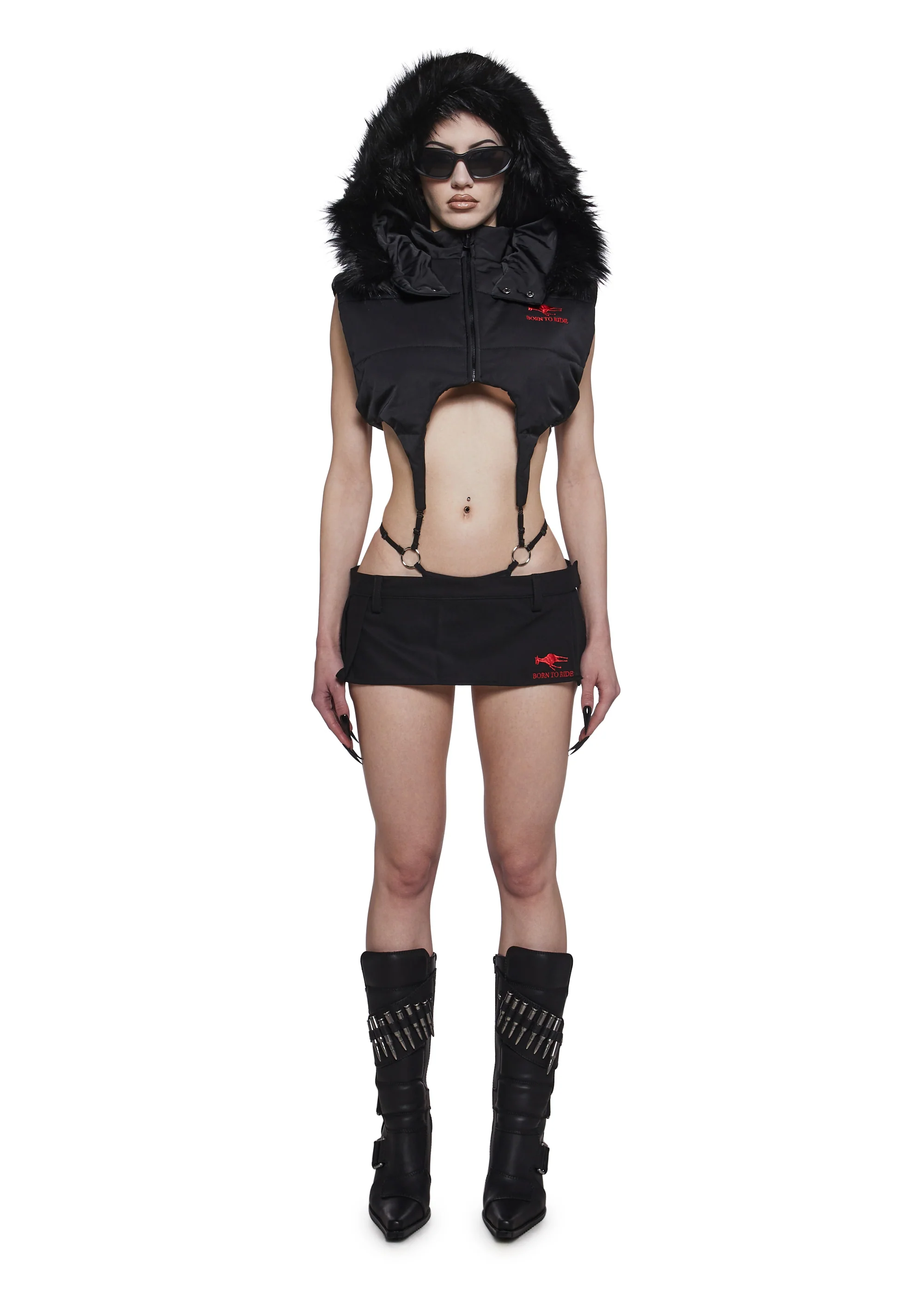 Born To Ride Pleated Ultra Mini Skirt - Black - Image 2