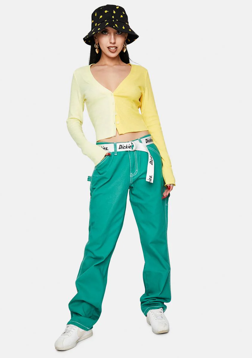 Bottle Green Carpenter Pants With Logo Belt - Image 3