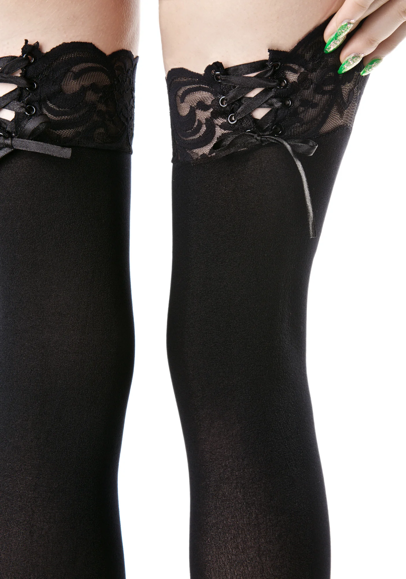 Boudoir Lace-Up Thigh Highs - Image 2