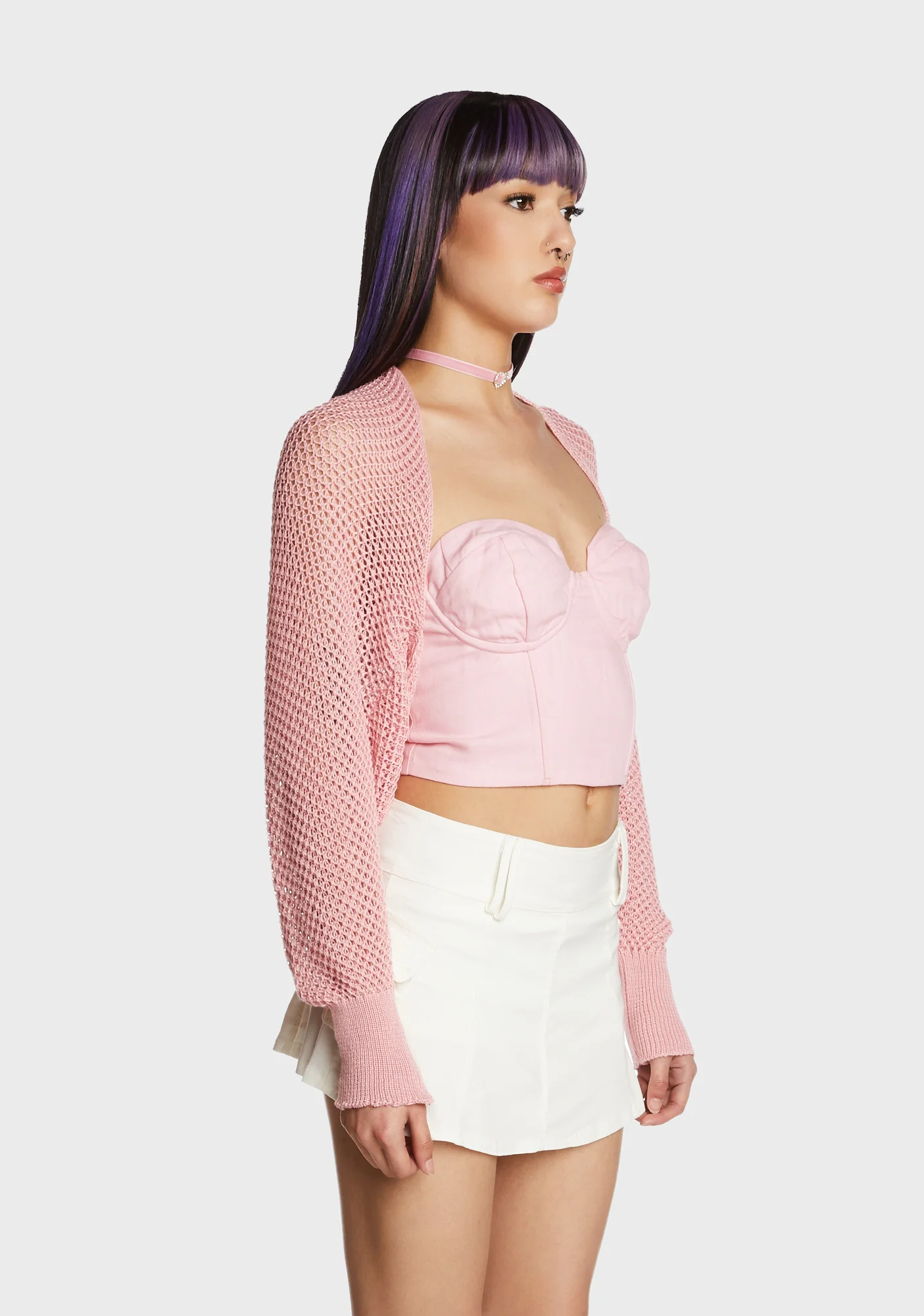 Break Time Knit Shrug - Pink - Image 3