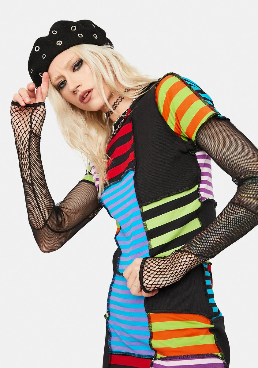 Breaker Patchwork Stripe Crop Top - Image 2