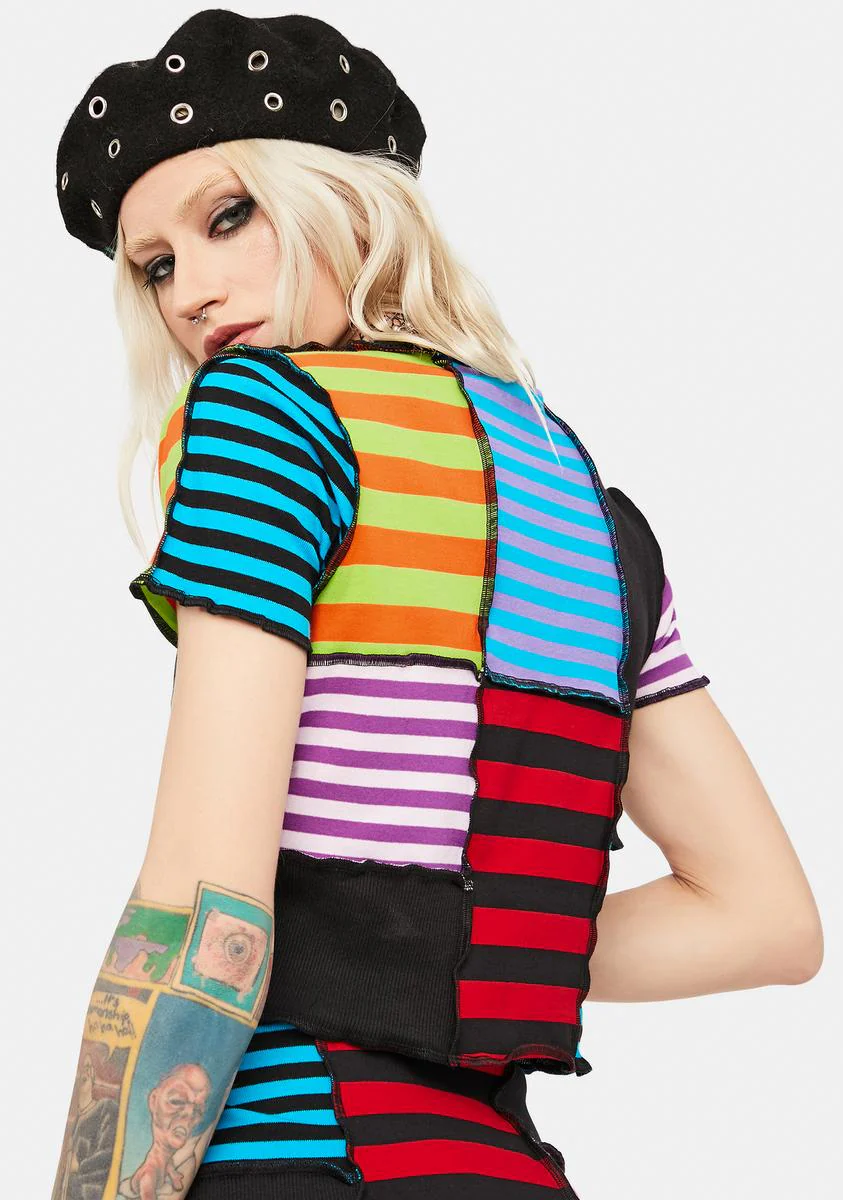 Breaker Patchwork Stripe Crop Top - Image 4
