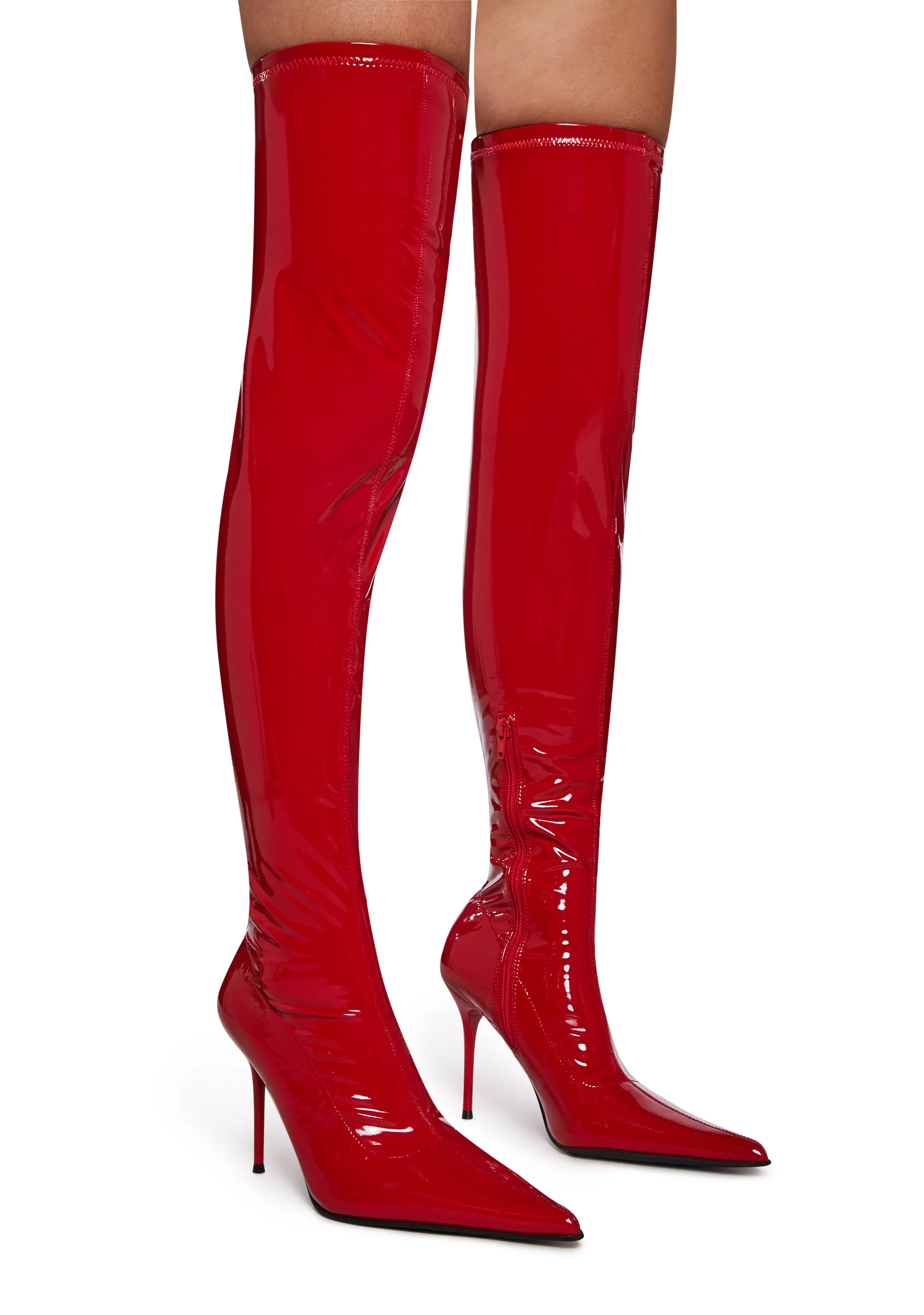 Thigh High Stretch Boots - Red - Image 3